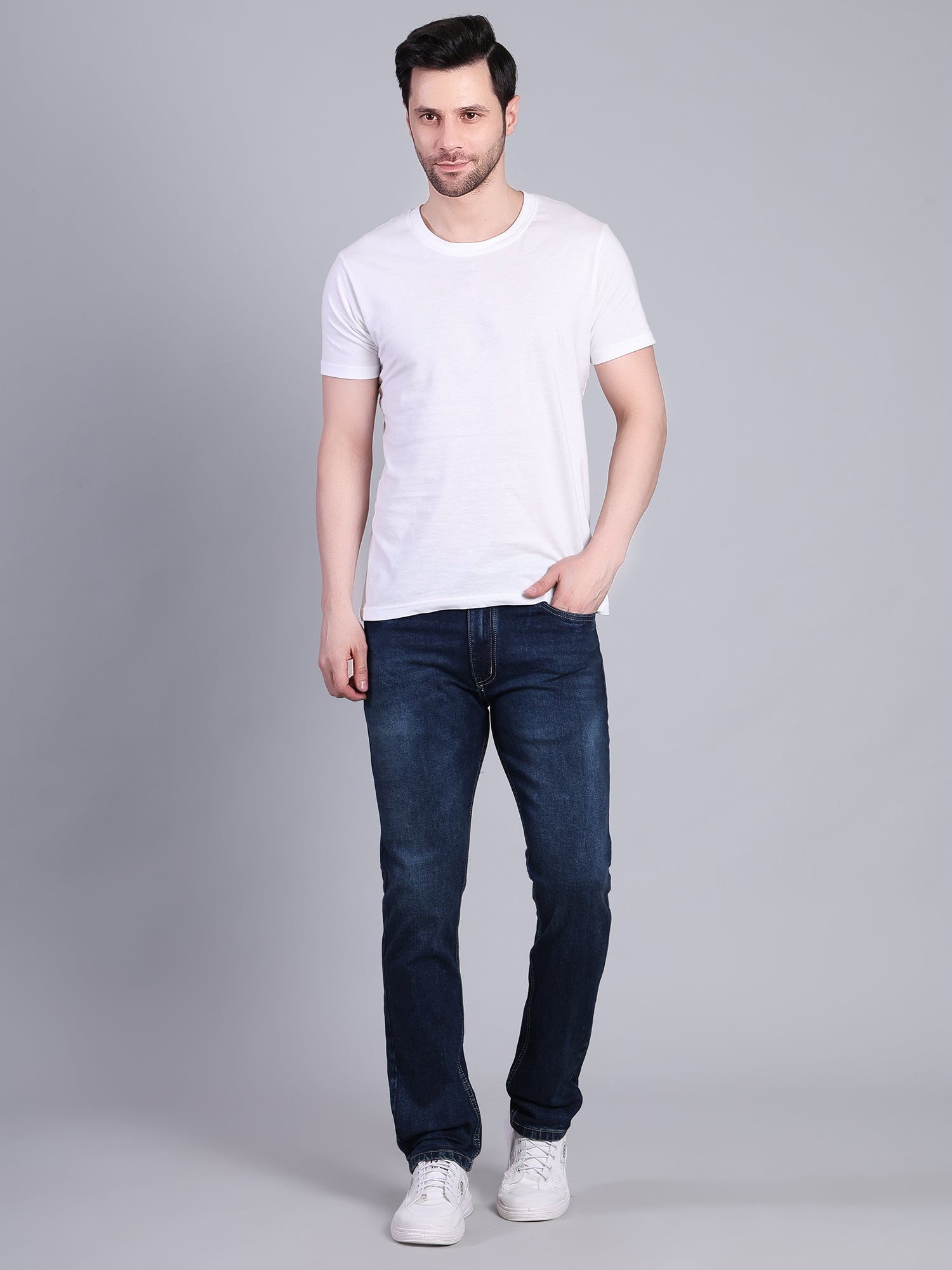 Stylox Men’s Slim Fit Stretchable Washed Denim Jeans-Greenish Blue - Stylox