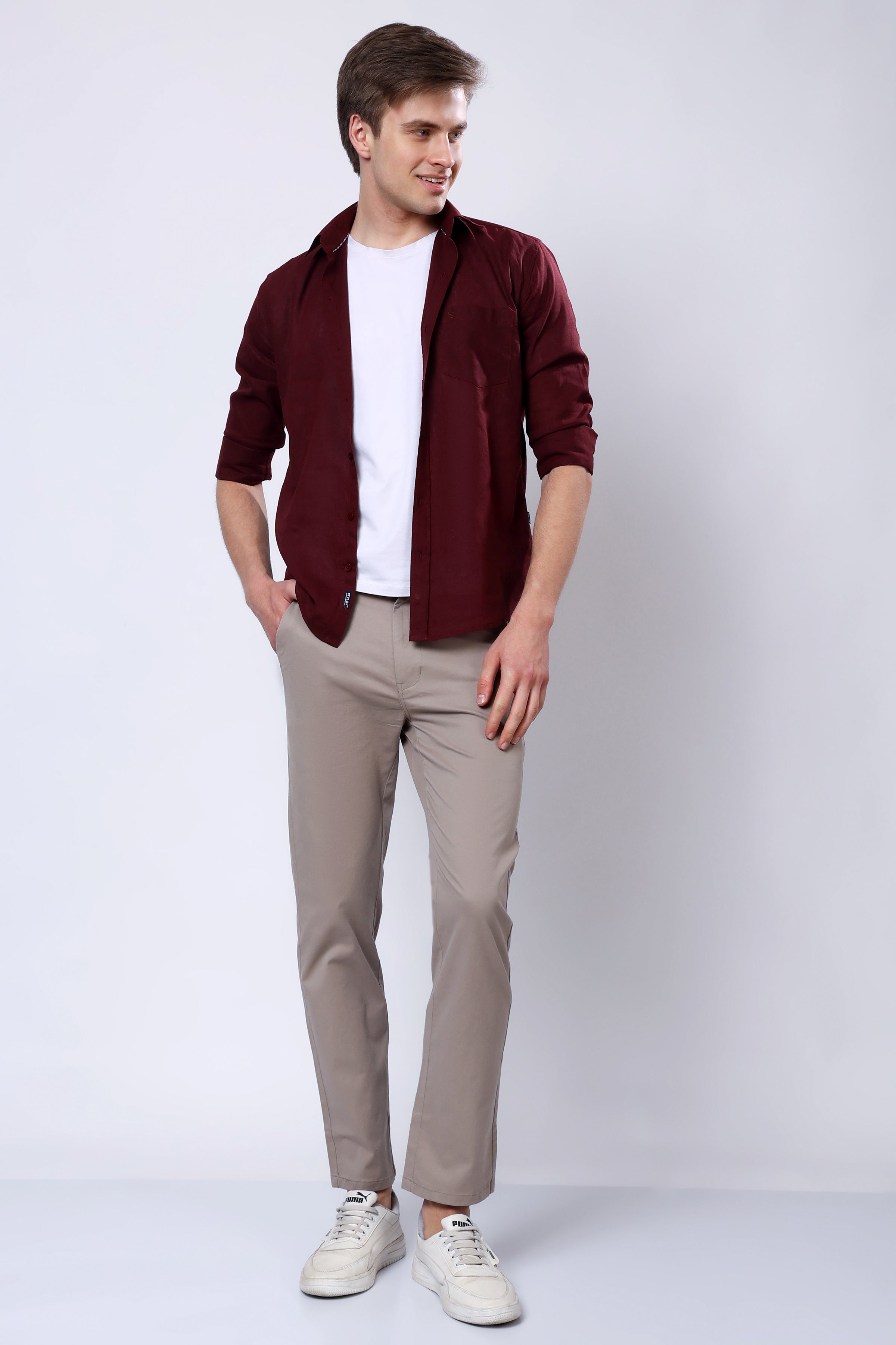 Stylox Men’s Straight Fit Casual Trousers with Comfort-Sand - Stylox