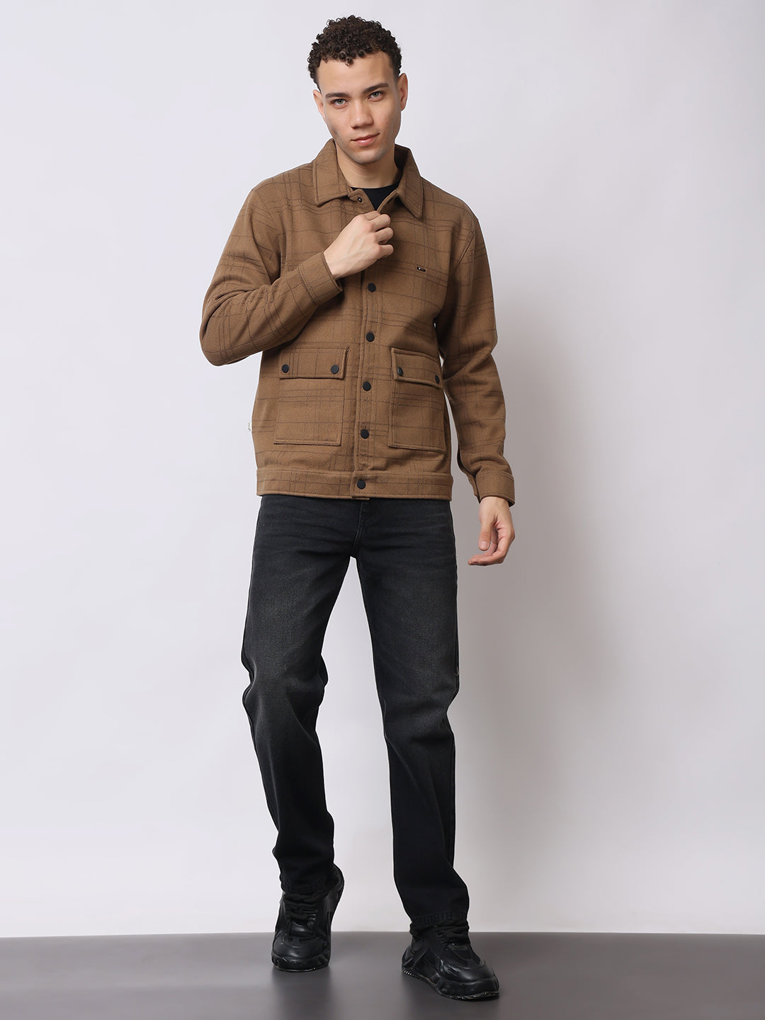 Stylox Men’s Checkered Winter Shacket – Warm Button-Down Fleece Jacket with Utility Pockets