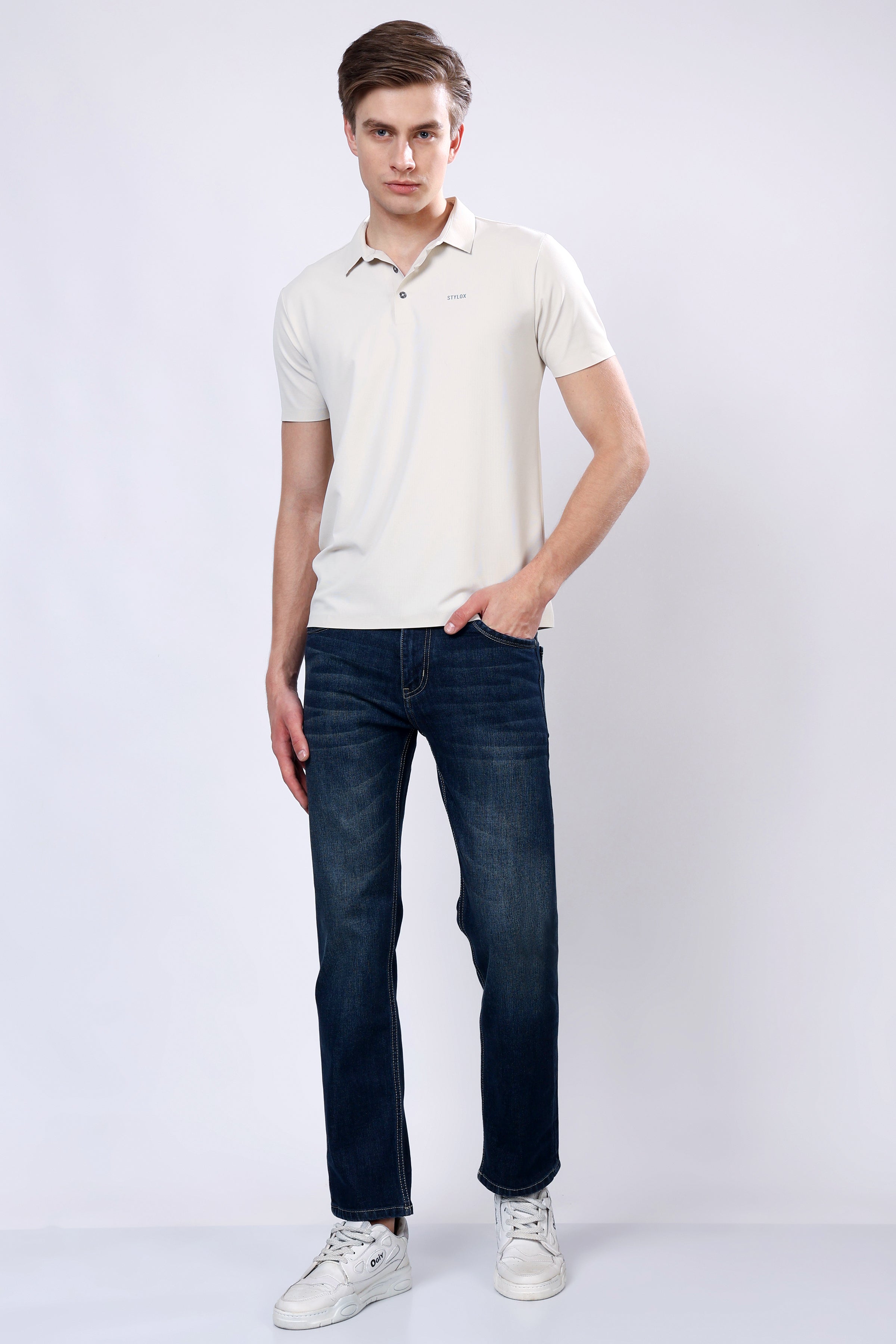 Stylox Men’s Mid-Rise Comfort Fit Stretchable Denim Jeans-Dark Blue - Stylox