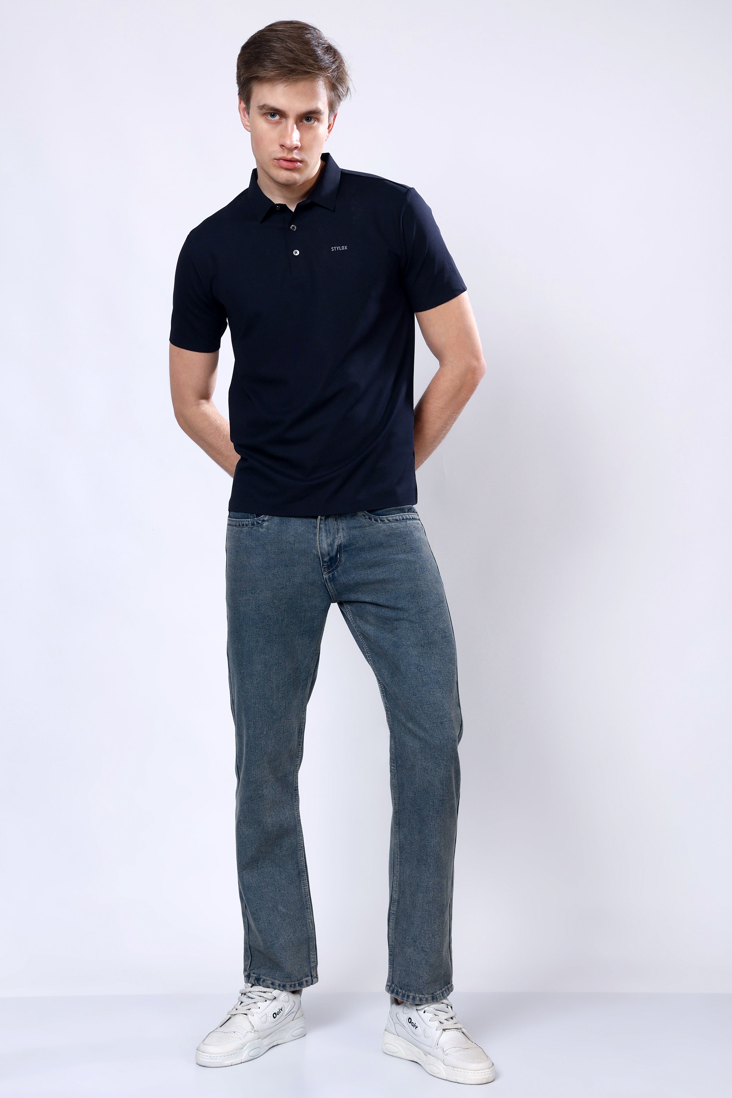 Stylox Men’s Mid-Rise Comfort Fit Vintage Blue Non-Stretch Denim Jeans - Stylox