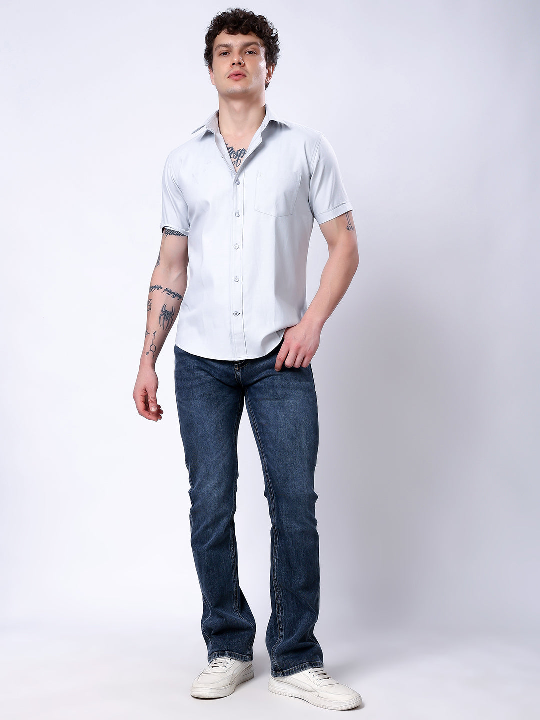 Stylox Men’s Regular Fit Half Sleeve Solid Casual Shirt-Light Grey - Stylox