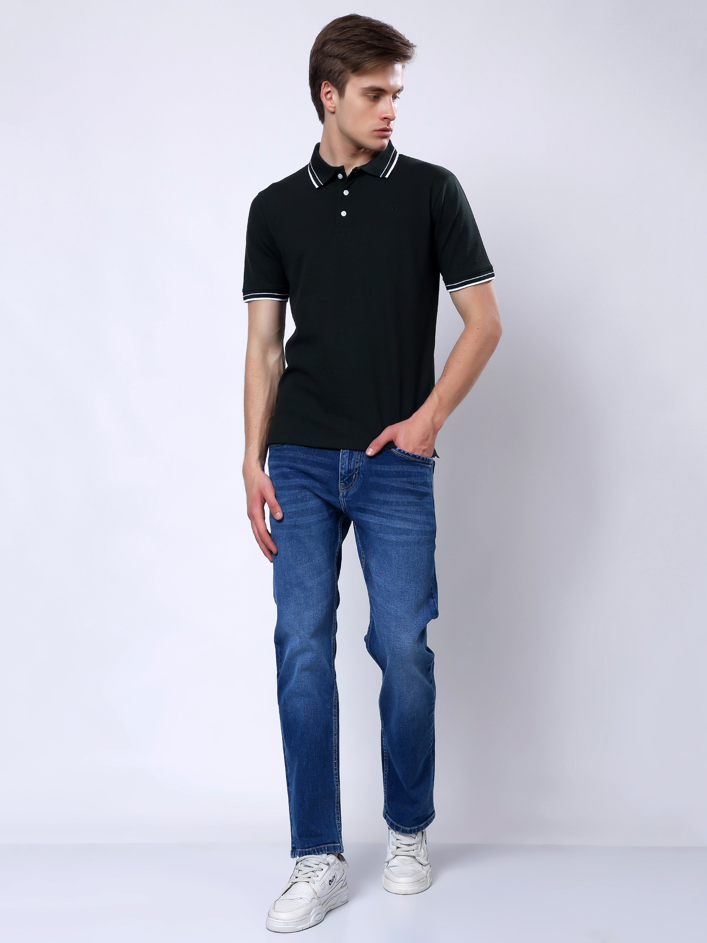 Stylox Men’s Solid Polo T-Shirt with Contrast-Tipped Collar - Stylox