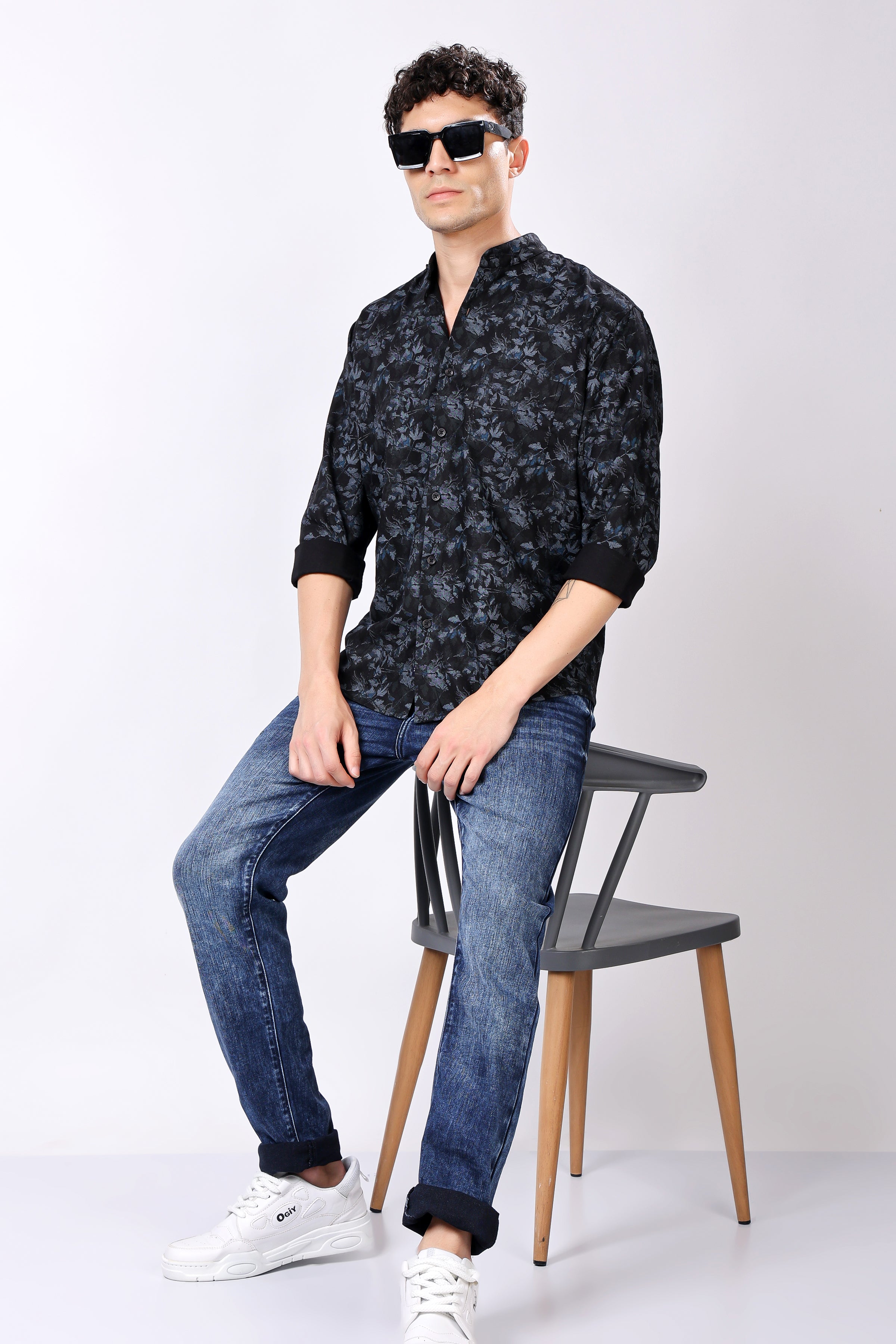 Stylox Full Sleeve Leaf Print Casual Shirt