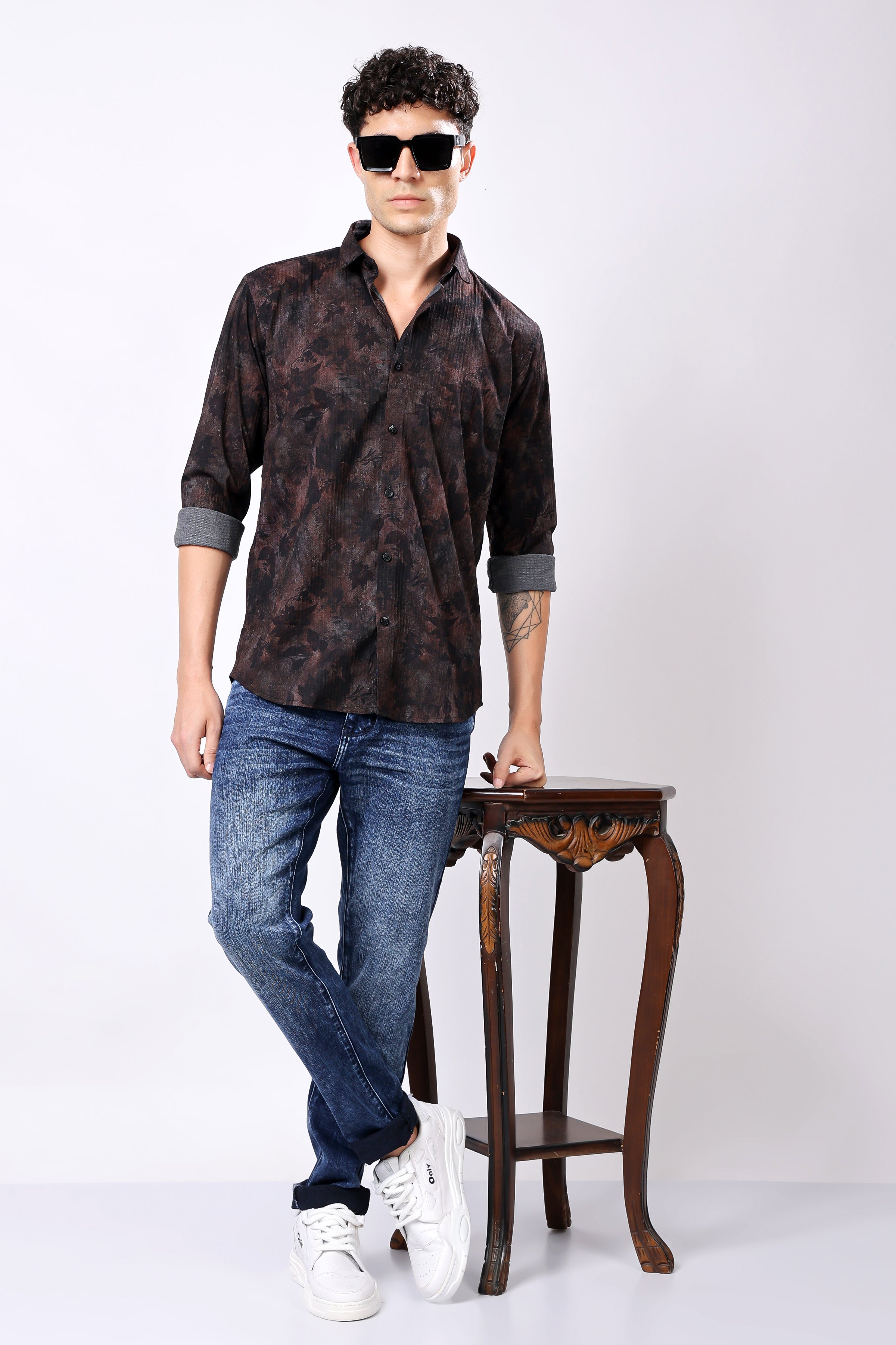 Stylox Flower Leaf Print Casual Shirt For Men