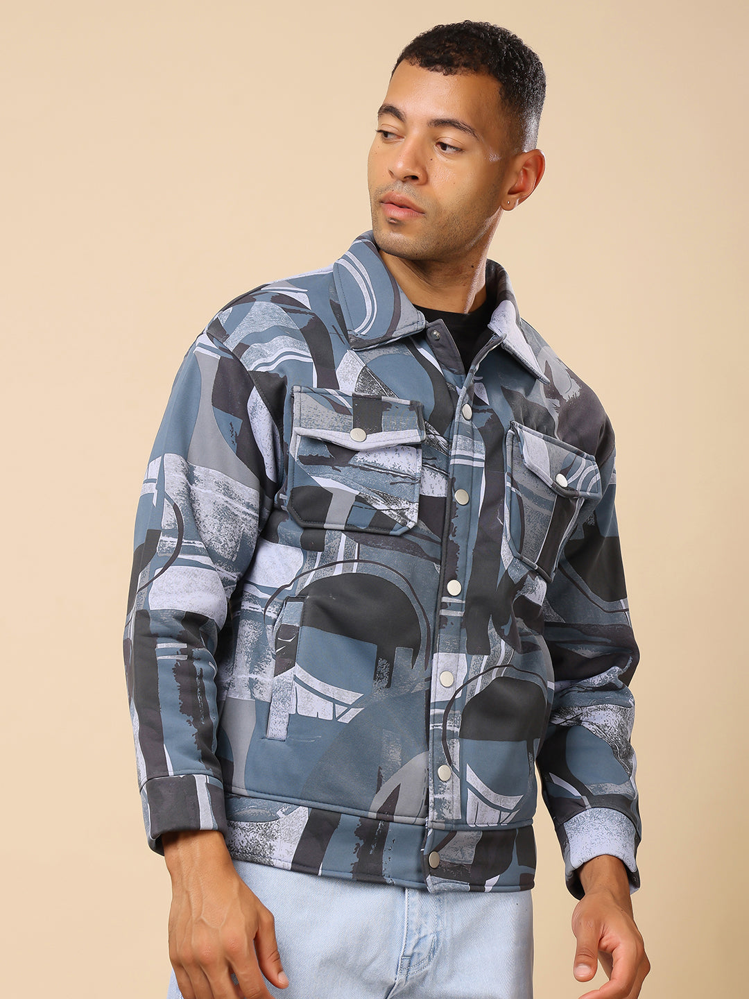 Stylox Men’s Printed Full Sleeve Jacket with Button Closure – Bold Style, Effortless Comfort