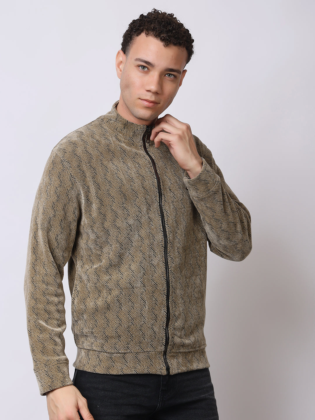 Stylox Men’s Textured Winter Jacket – High-Neck Full-Zip Warm Fleece Jacket for Casual & Daily Wear