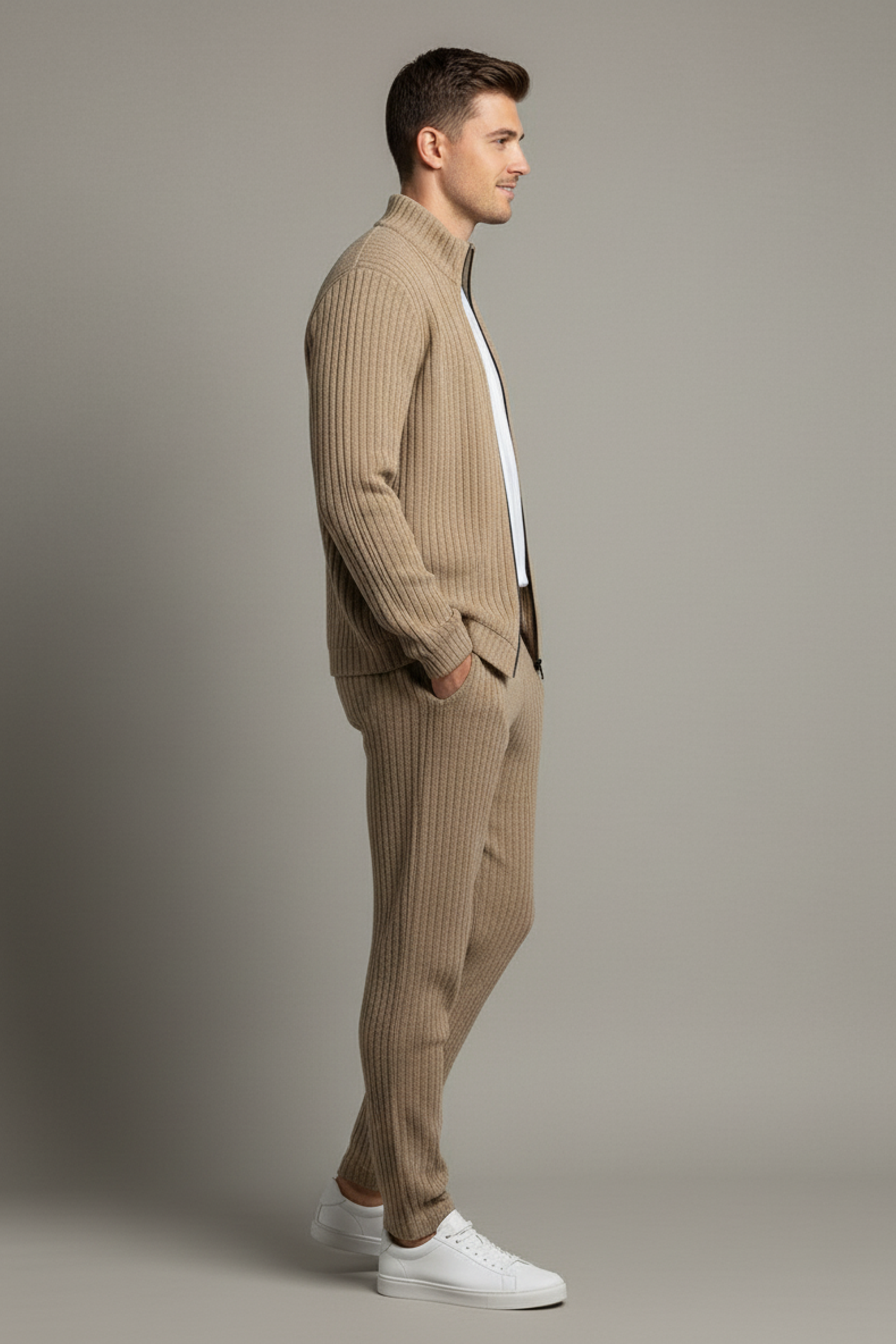 Stylox Men’s Premium Ribbed Co-Ord Set | Luxury Zip Jacket & Jogger Set