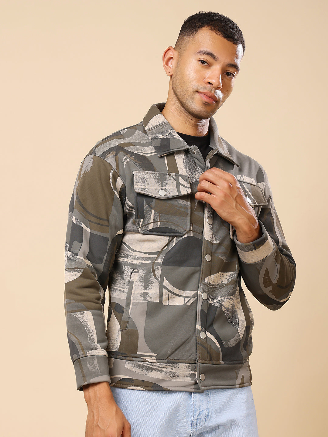 Stylox Men’s Printed Full Sleeve Jacket with Button Closure – Bold Style, Effortless Comfort