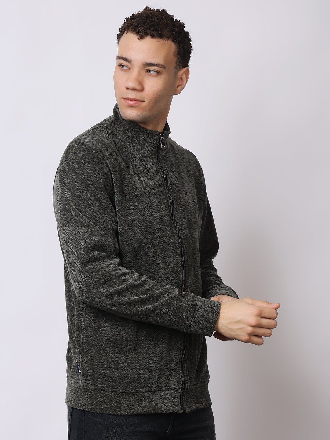 Stylox Men’s Textured Winter Jacket – High-Neck Full-Zip Warm Fleece Jacket for Casual & Daily Wear