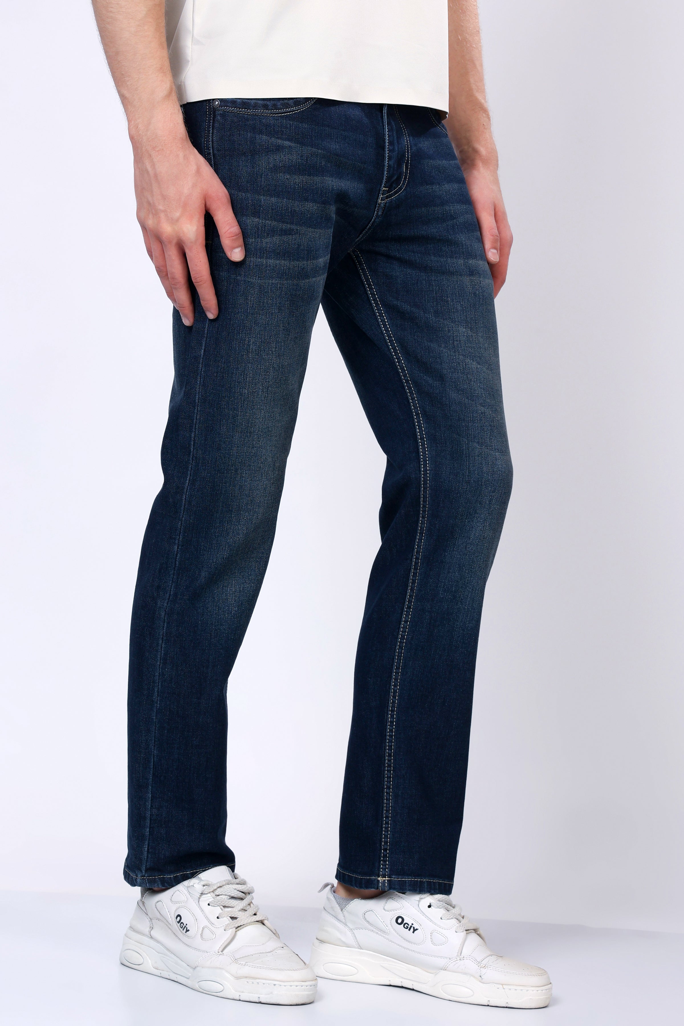 Stylox Men’s Mid-Rise Comfort Fit Stretchable Denim Jeans-Dark Blue - Stylox