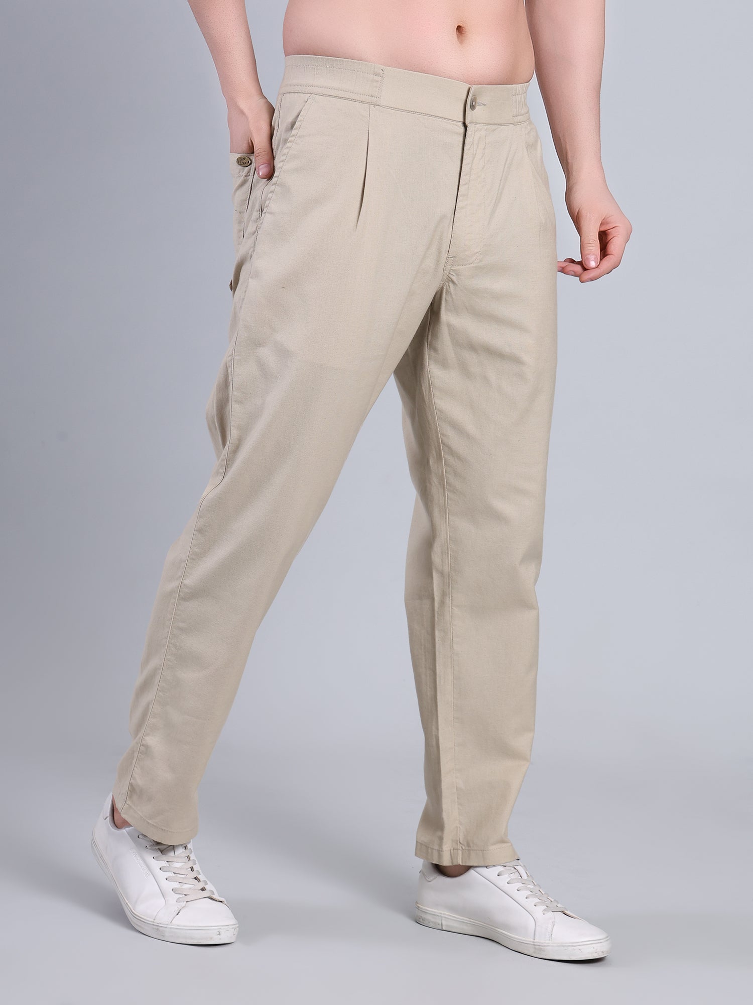 Stylox Men’s Cotton Linen Blend Trousers | Regular Fit Pleated Pants