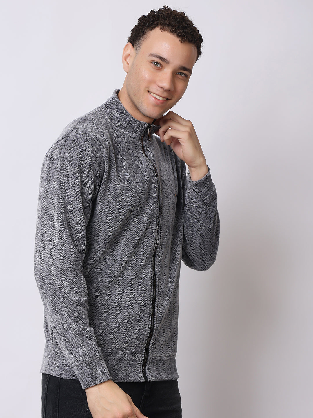 Stylox Men’s Textured Winter Jacket – High-Neck Full-Zip Warm Fleece Jacket for Casual & Daily Wear