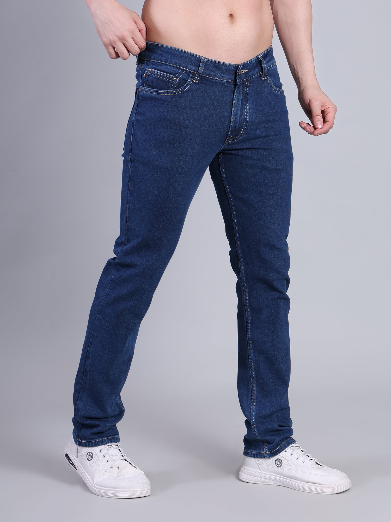 Stylox Men’s Slim Fit Mid Rise Stretchable Casual Denim Jeans-Dark Blue - Stylox