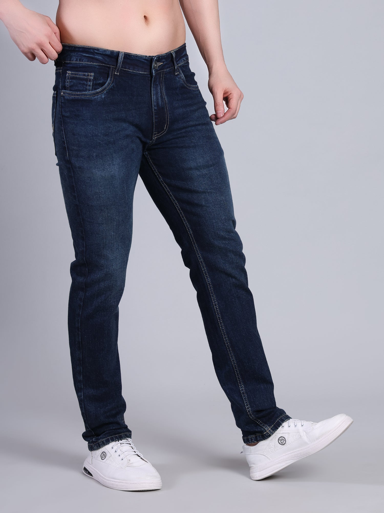 Stylox Men’s Slim Fit Stretchable Washed Denim Jeans-Greenish Blue - Stylox
