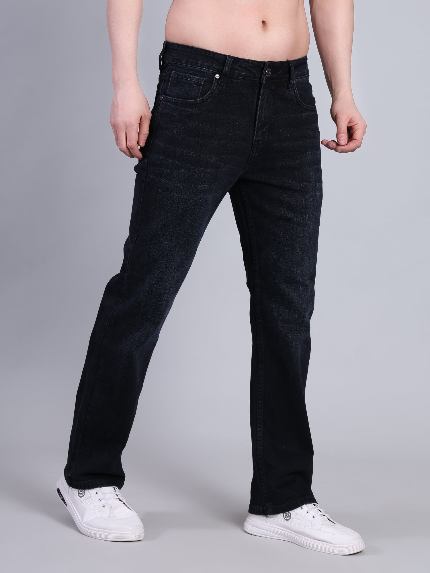 Stylox Men’s Mid-Rise Straight Fit Classic Washed Denim Jeans-Dark Grey - Stylox