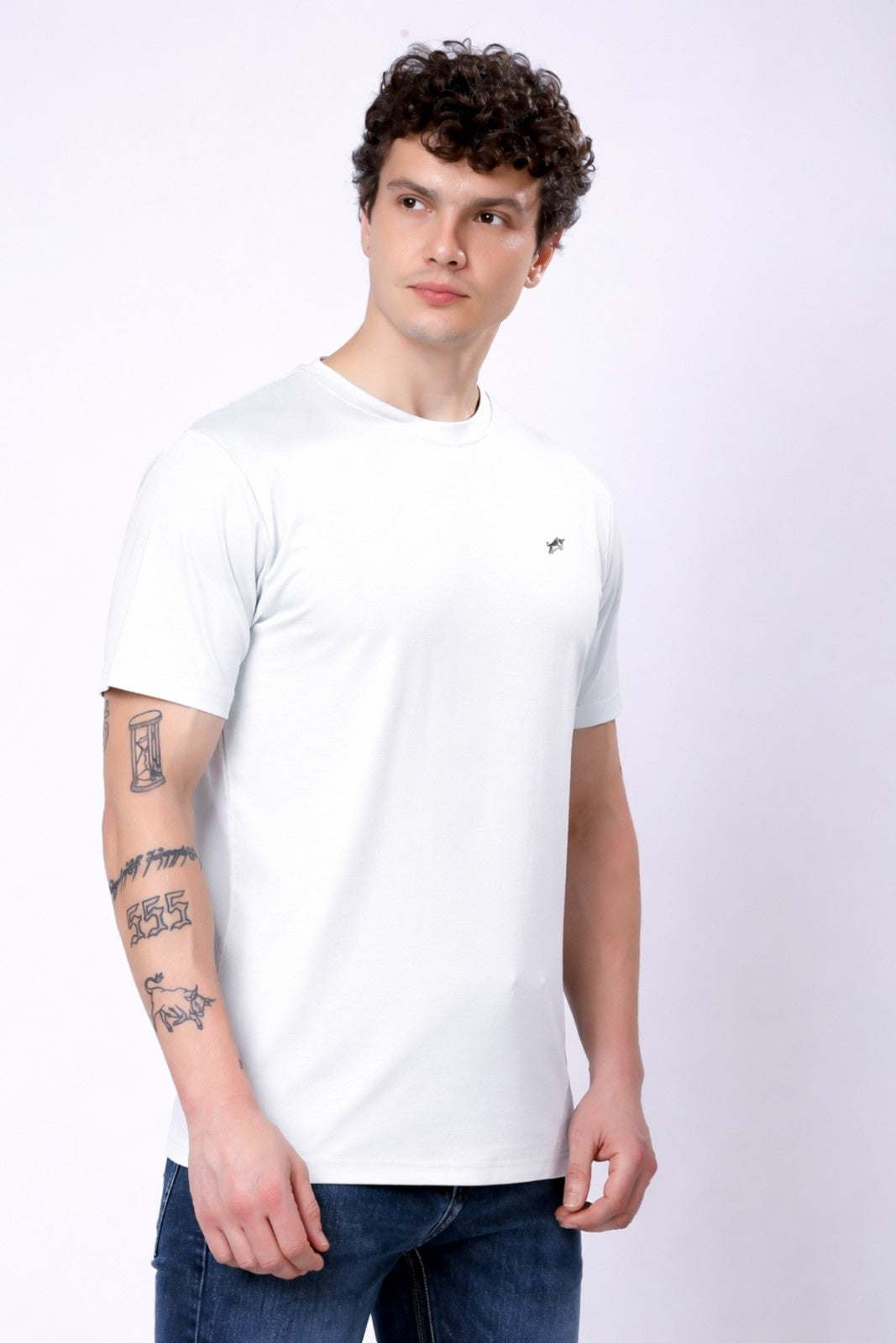 Stylox Men’s Regular Fit Round Neck Half Sleeve Casual Solid T-Shirt–White - Stylox