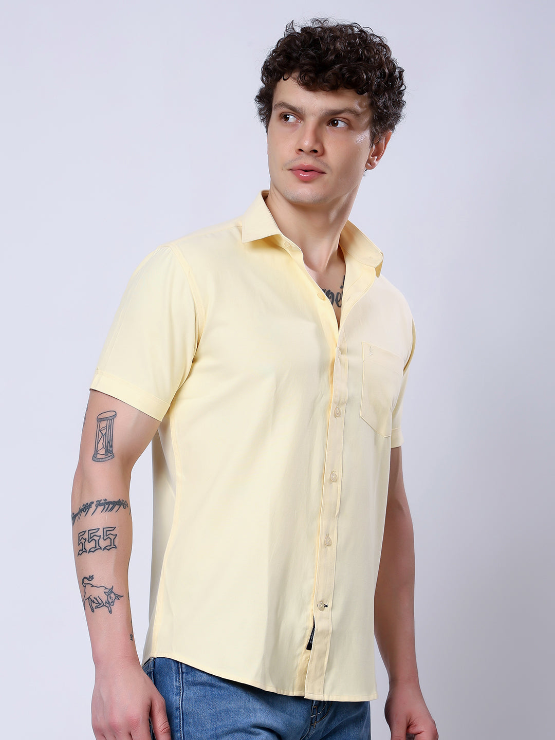 Stylox Men’s Regular Fit Half Sleeve Solid Casual Shirt-Yellow - Stylox