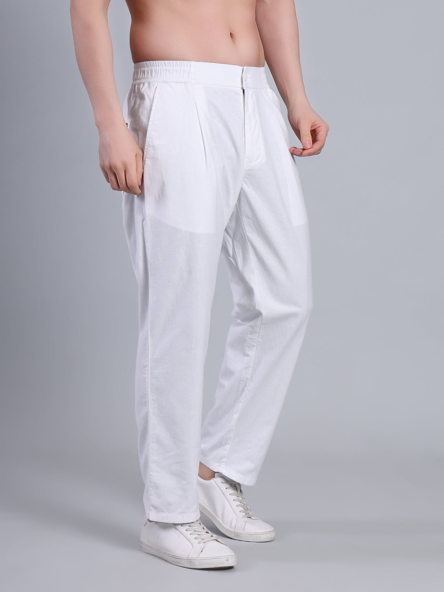 Stylox Men’s Cotton Linen Blend Trousers | Regular Fit Pleated Pants