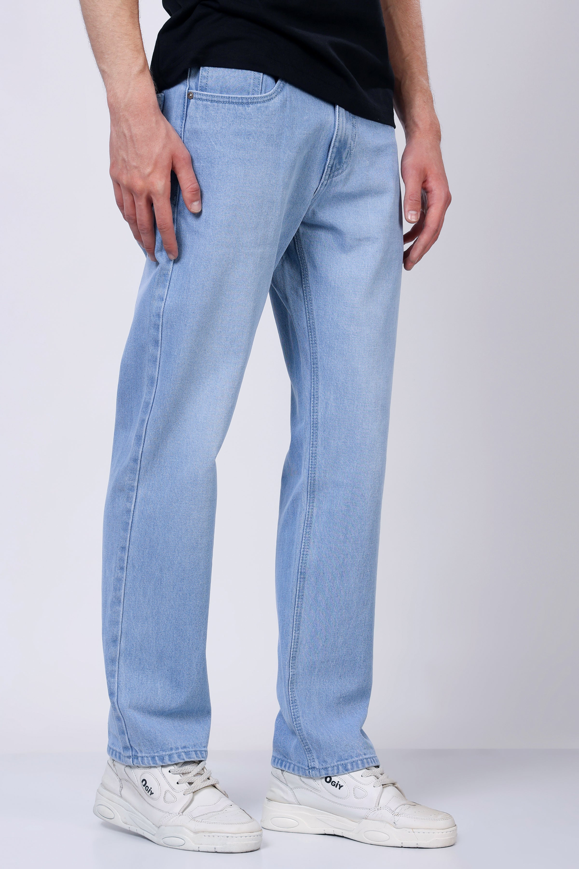 Stylox Men’s Mid-Rise Relaxed Fit Light Blue Non-Stretch Denim Jeans - Stylox