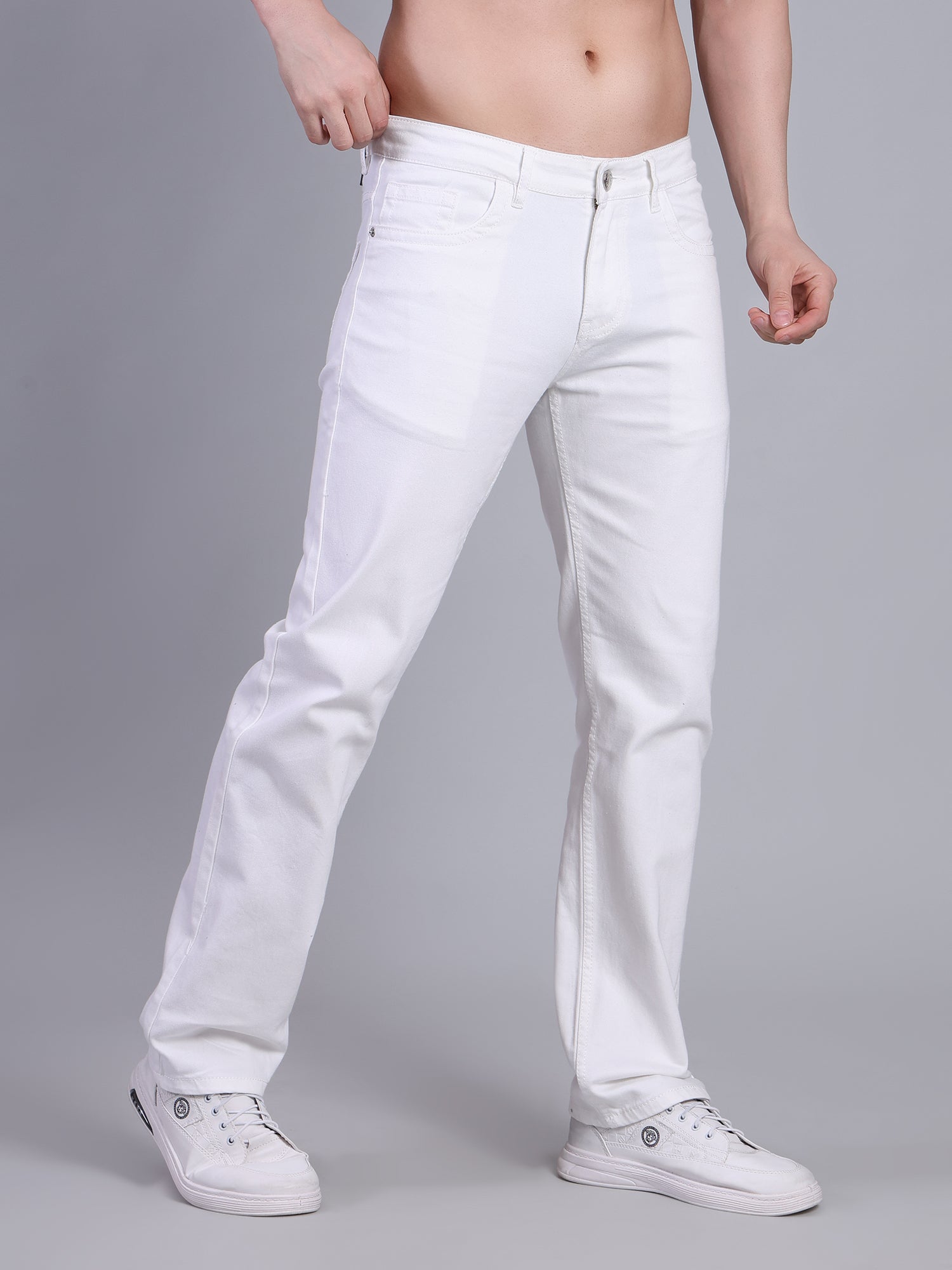 Stylox Men’s Comfort Fit Non-Stretch Rigid Denim Jeans-White - Stylox