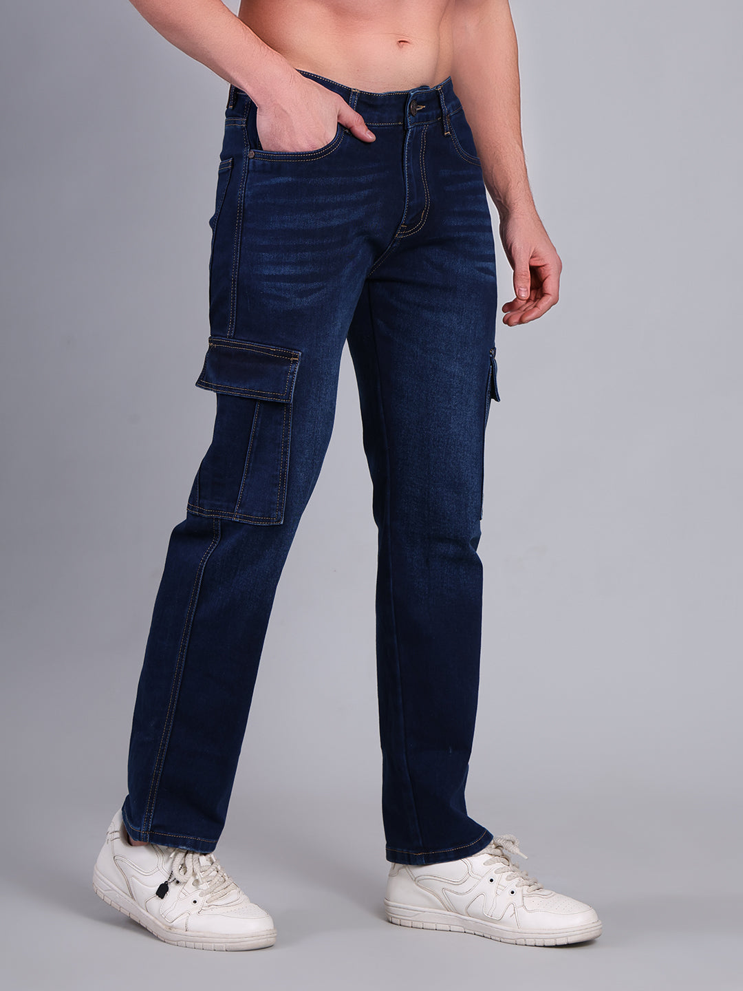 Stylox Men’s Cargo Jeans with Utility Pockets | Regular Fit Stretch Denim