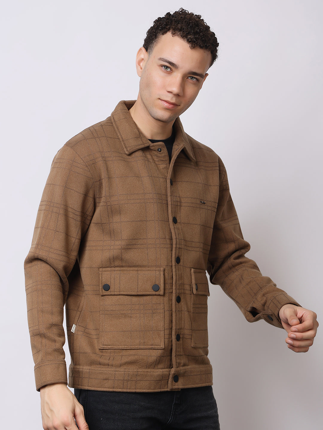 Stylox Men’s Checkered Winter Shacket – Warm Button-Down Fleece Jacket with Utility Pockets