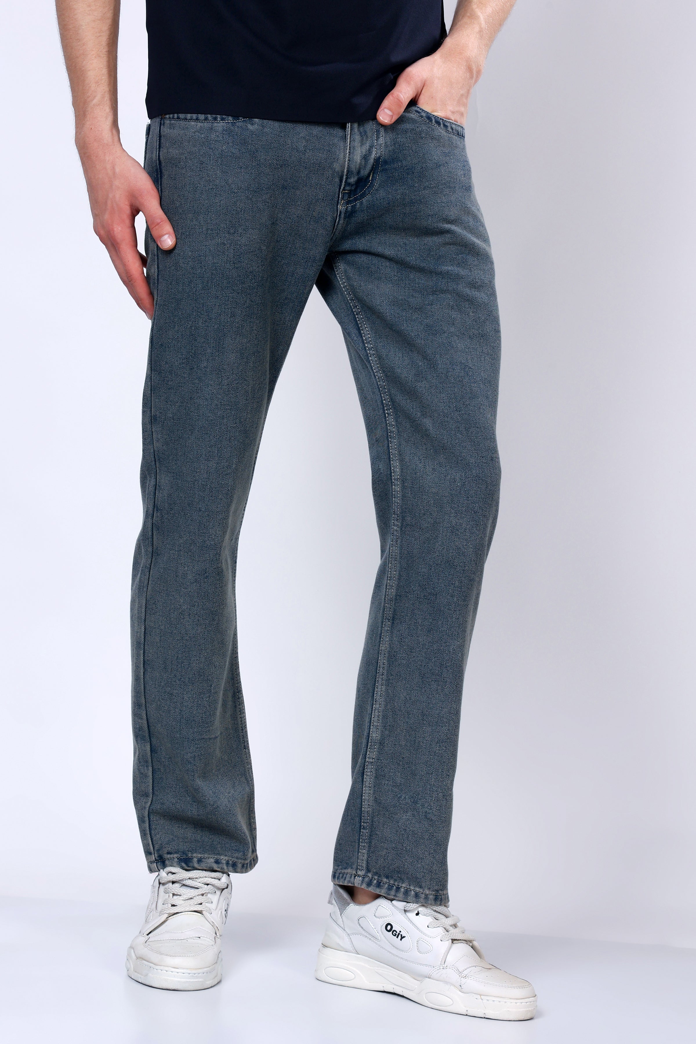 Stylox Men’s Mid-Rise Comfort Fit Vintage Blue Non-Stretch Denim Jeans - Stylox