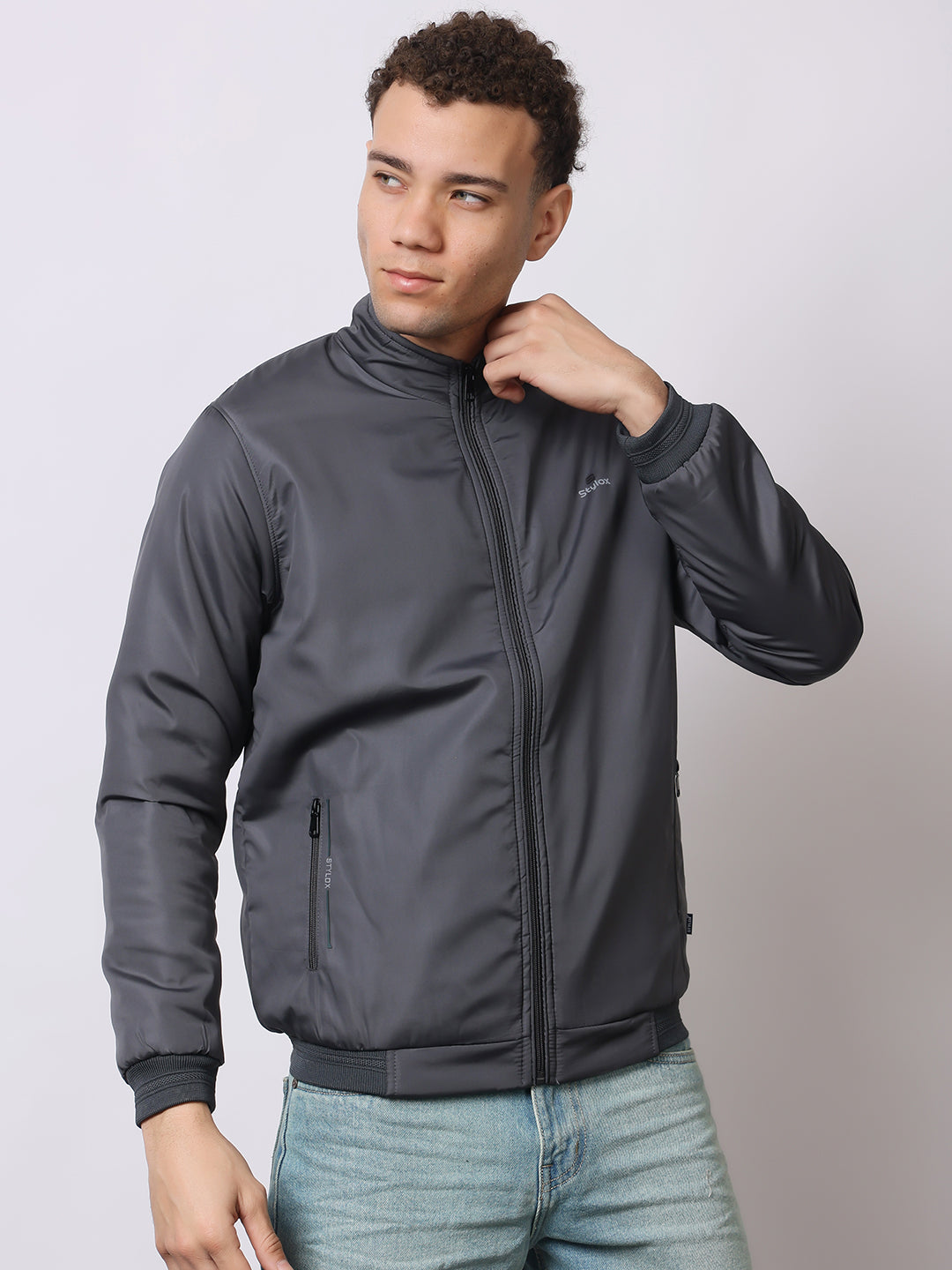 Stylox Men’s High-Neck Winter Jacket – Lightweight Windcheater with Warm Lining & Full-Zip Closure