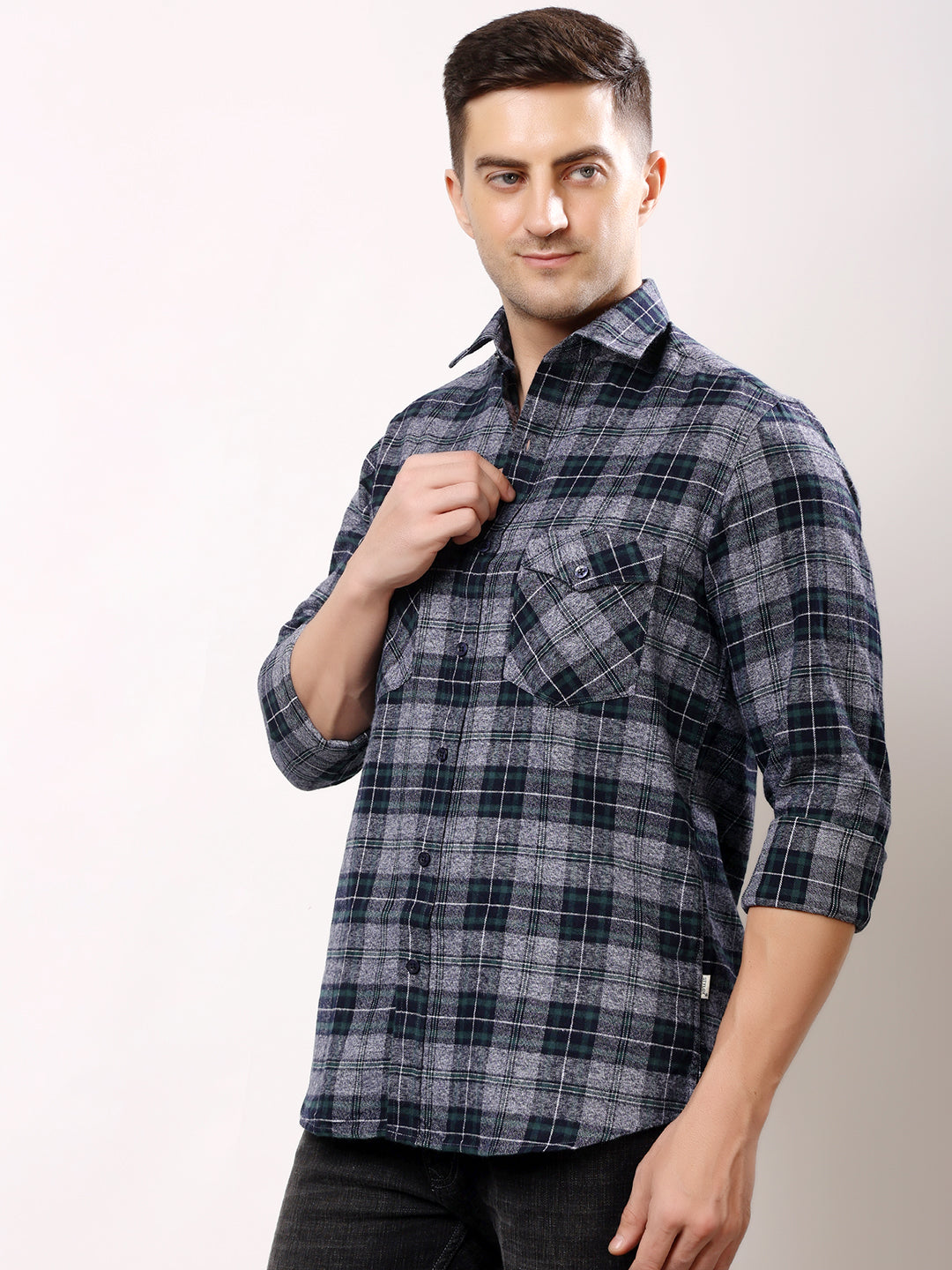 Stylox Men’s Regular Fit Full Sleeve Check Shirt with Double Flap Pockets | Cotton Casual Checkered Shirt