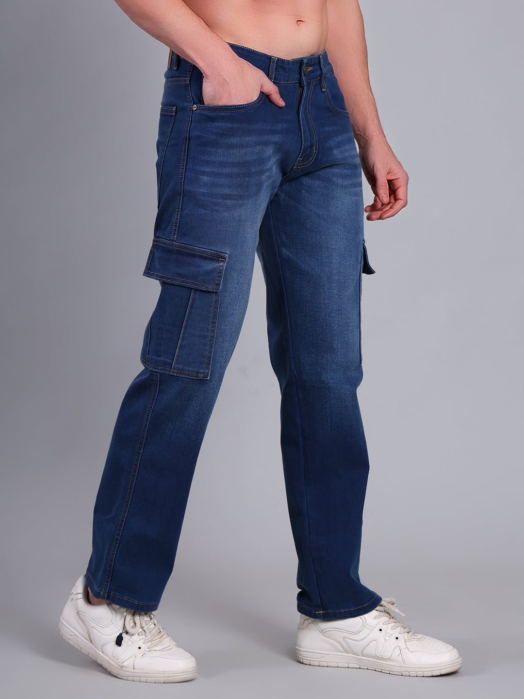 Stylox Men’s Cargo Jeans with Utility Pockets | Regular Fit Stretch Denim