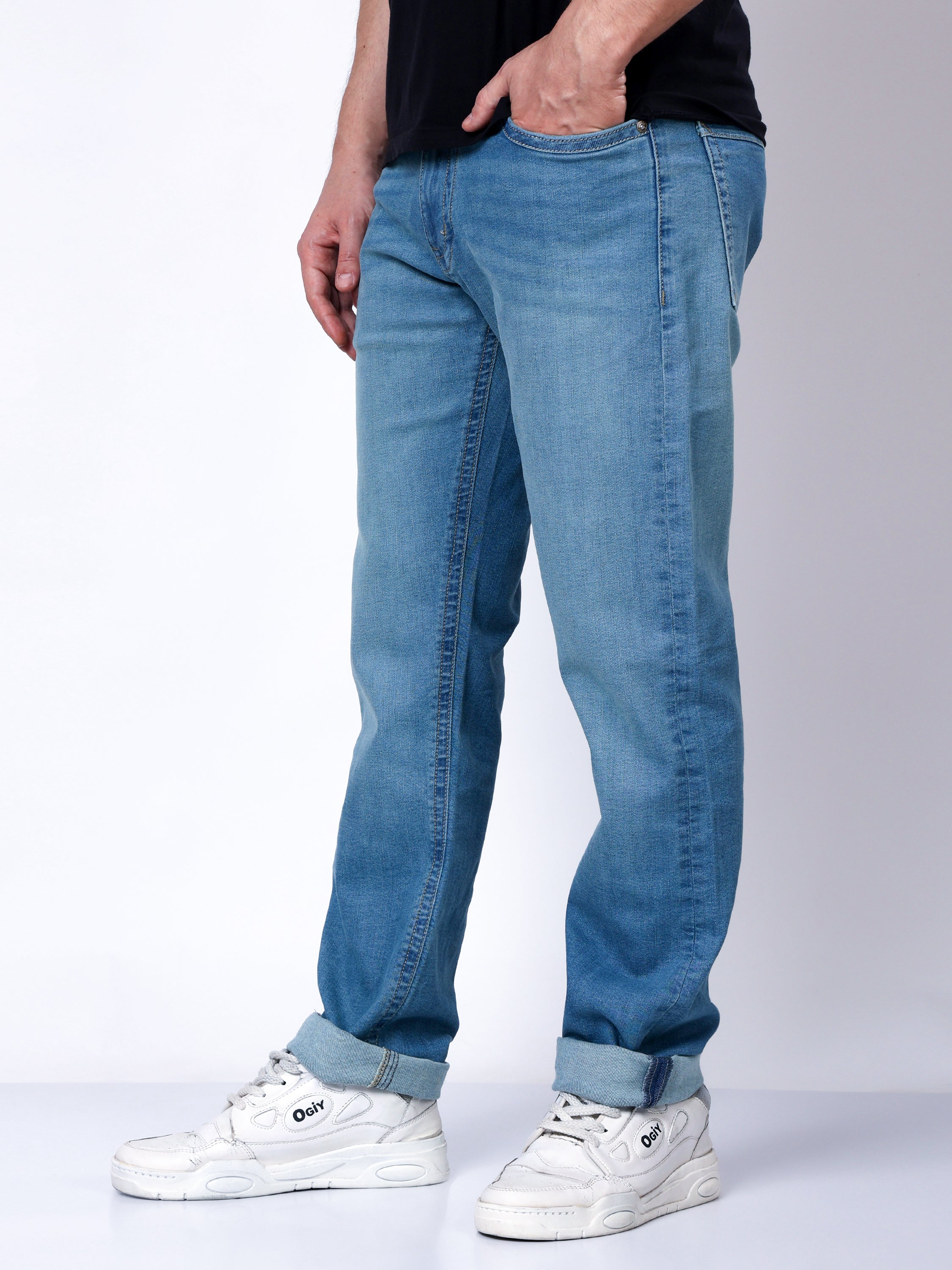 Stylox Men’s Slim Fit Stretchable Mid Light Blue Denim Jeans - Stylox