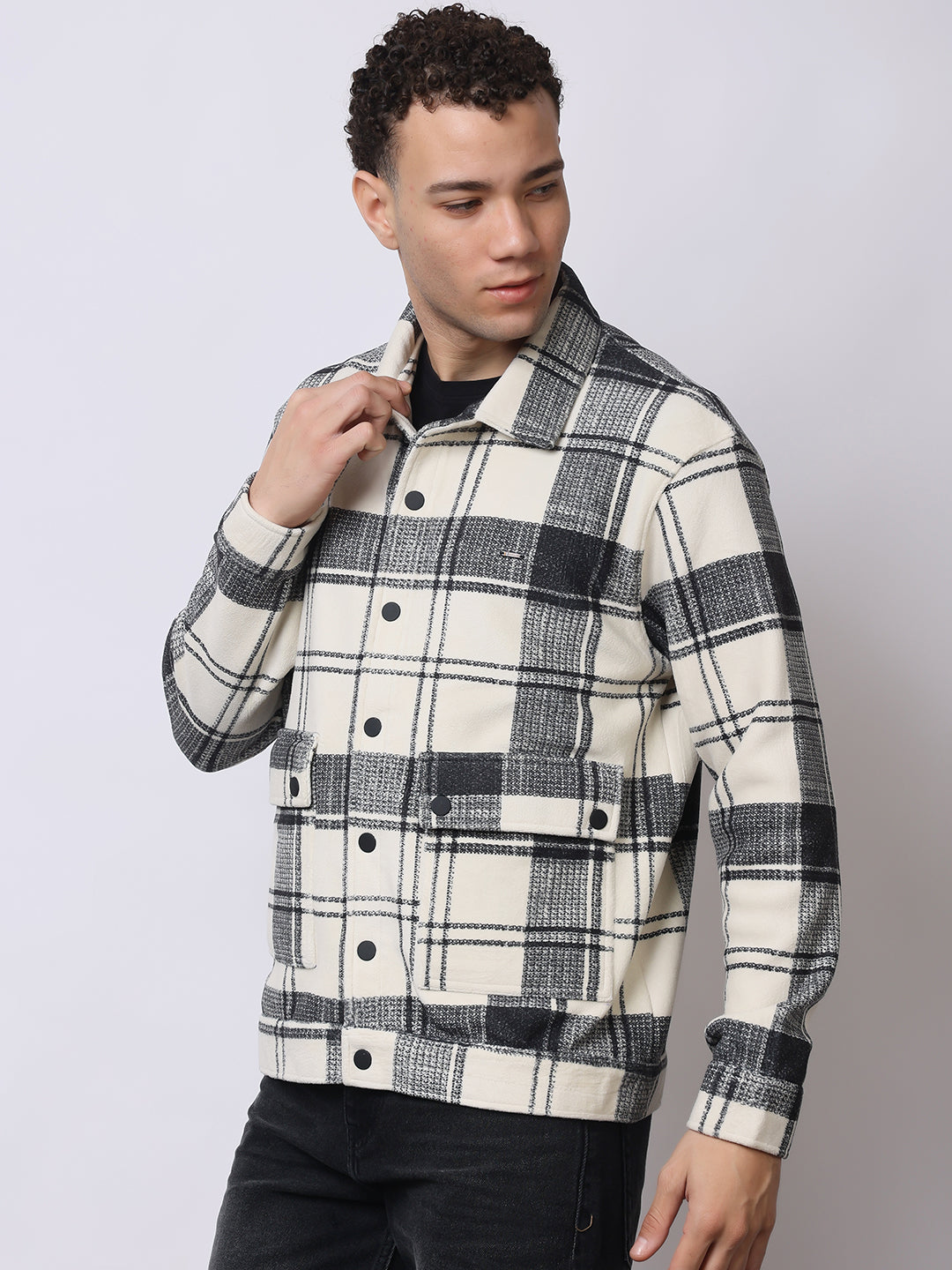 Stylox Men’s Checkered Winter Shacket – Premium Fleece-Lined Button-Down Plaid Jacket for Casual & Outdoor Wear