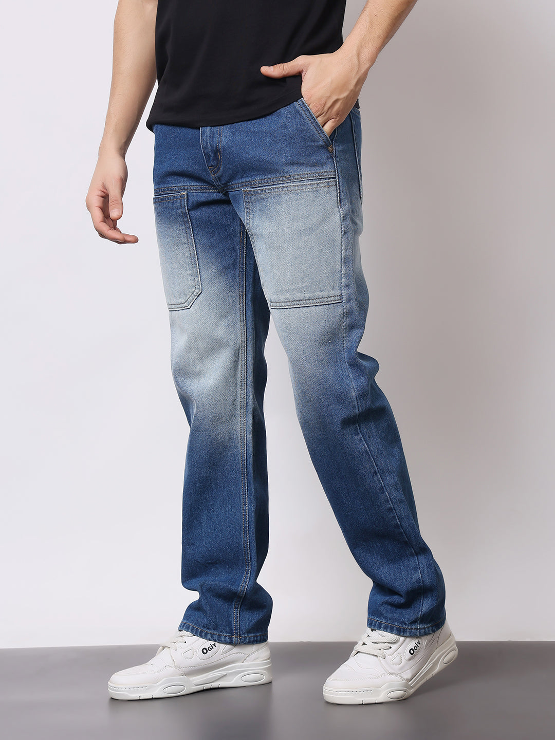 Stylox Men’s Relaxed Fit Heavy Washed Denim Jeans with Front Utility Pockets | Comfort Casual Jeans for Everyday Wear - Stylox