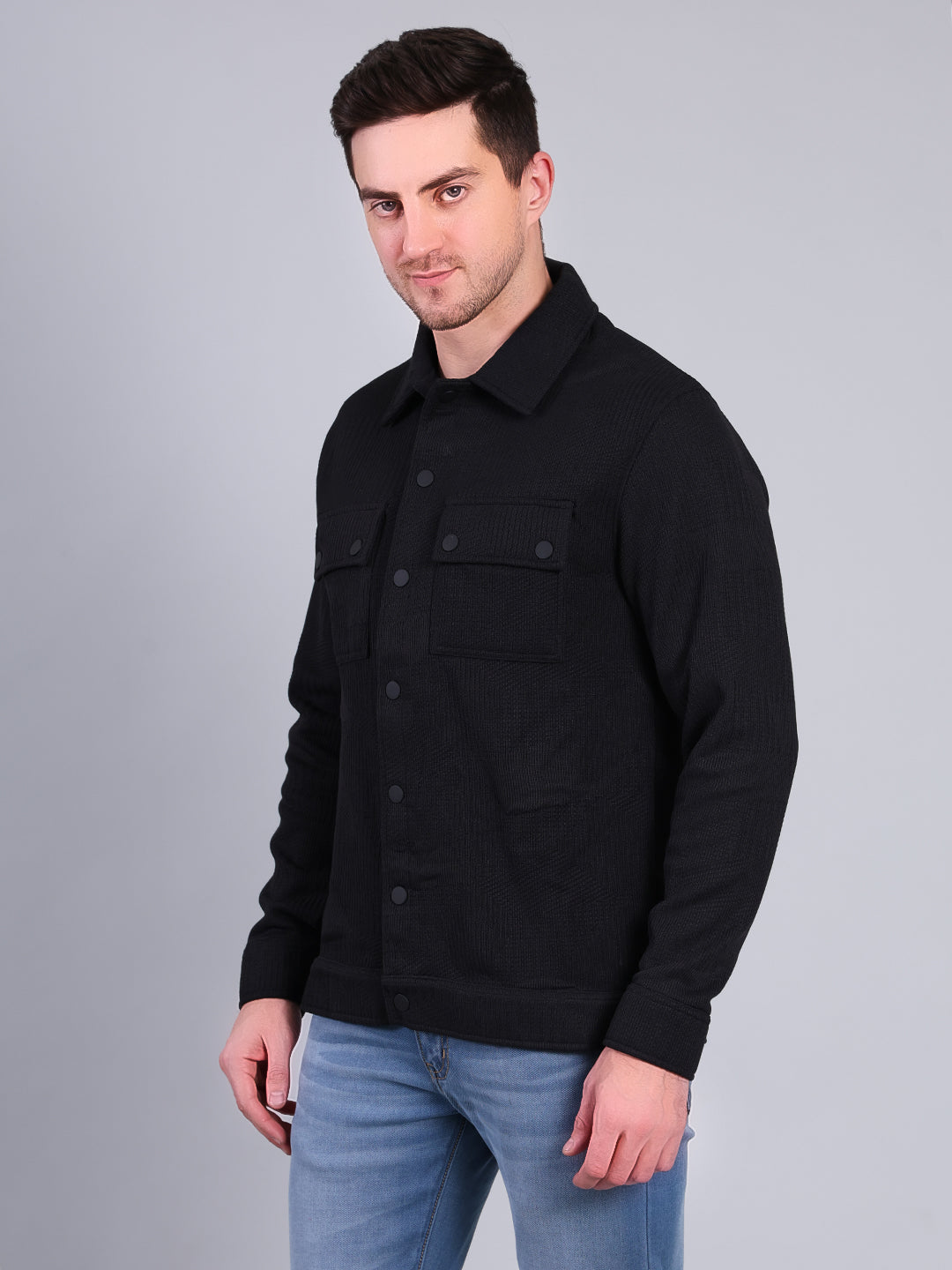 Stylox Men’s Winter Shacket | Solid Button-Down Shirt Jacket with Chest Pockets | Warm Casual Outerwear