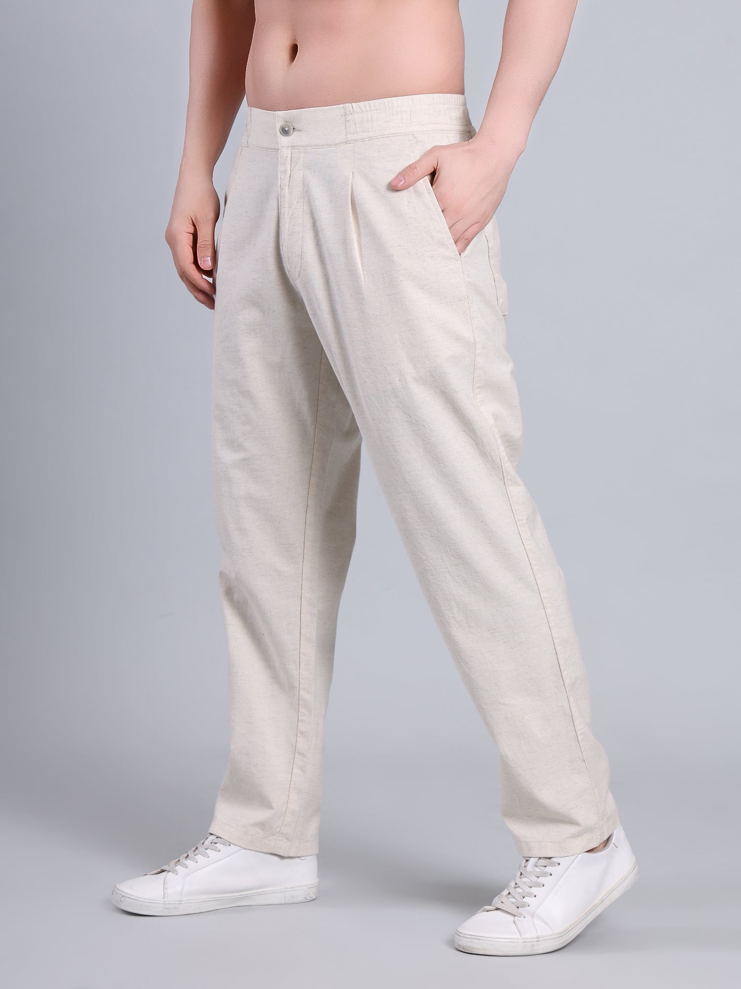 Stylox Men’s Cotton Linen Blend Trousers | Regular Fit Pleated Pants