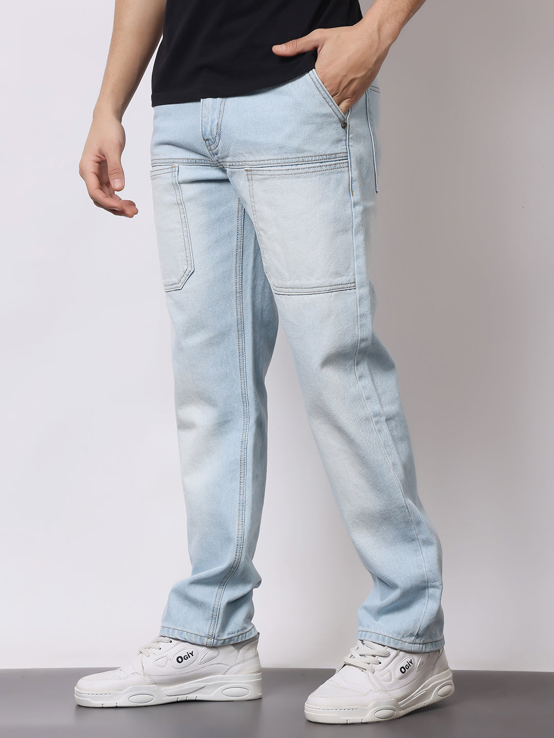 Stylox Men’s Relaxed Fit Heavy Washed Denim Jeans with Front Utility Pockets | Comfort Casual Jeans for Everyday Wear - Stylox