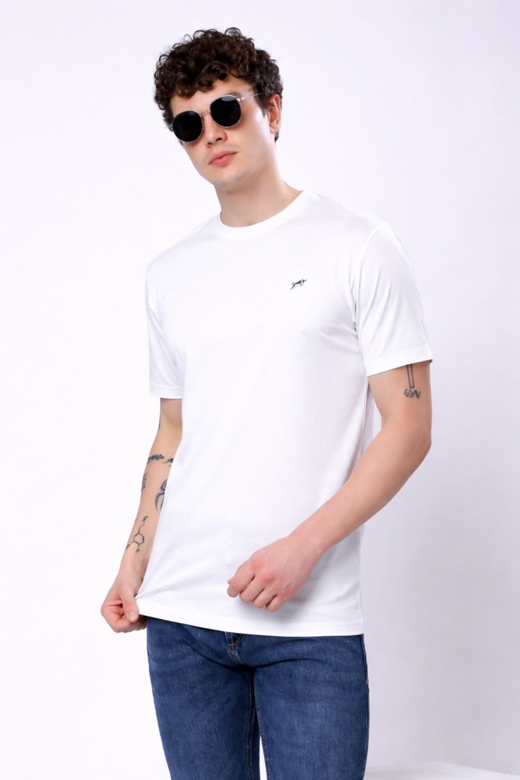Stylox Men’s Regular Fit Round Neck Half Sleeve Casual Solid T-Shirt–White - Stylox
