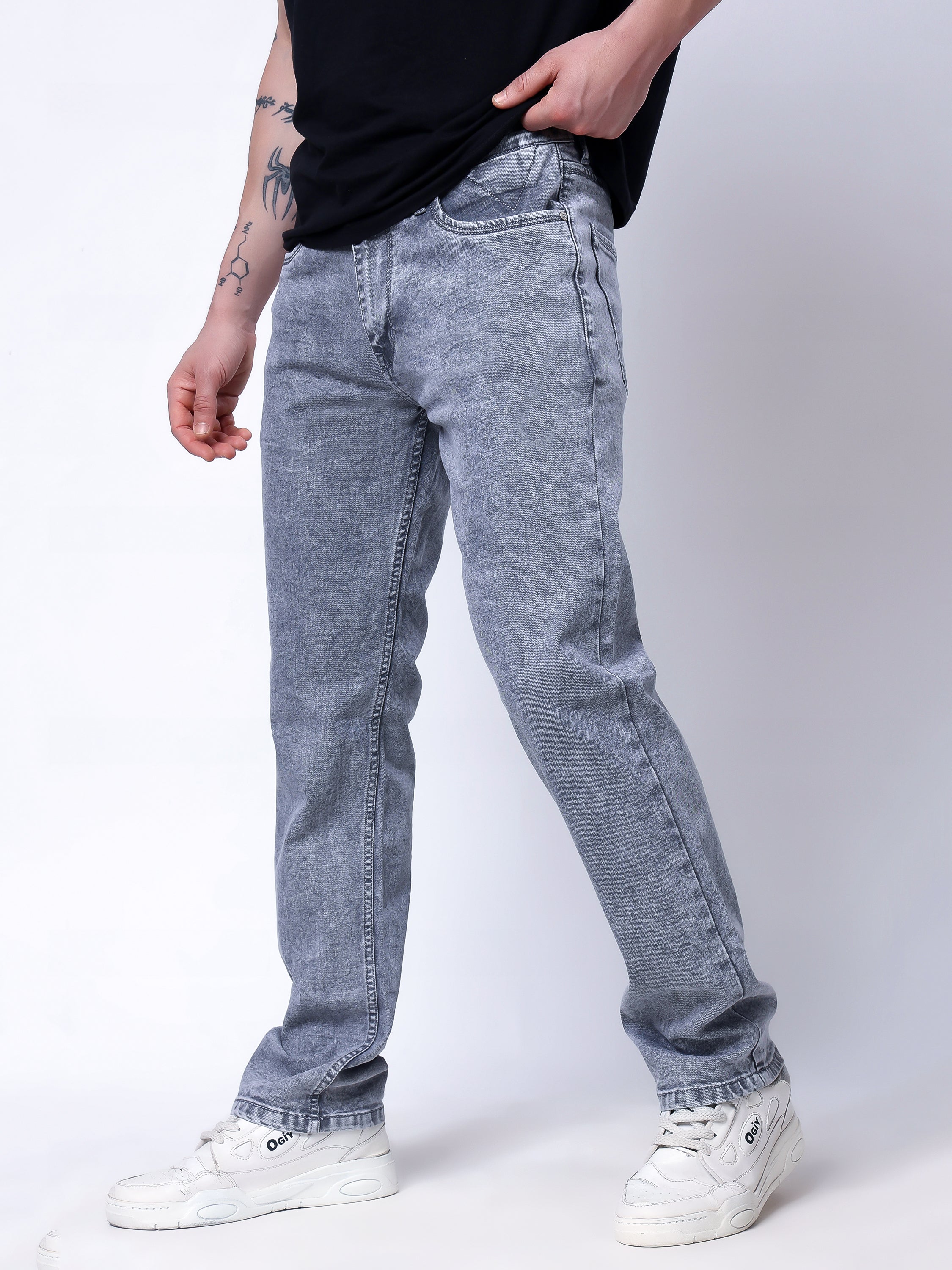 Stylox Men’s Slim Fit Stretchable Steel Grey Denim Jeans - Stylox