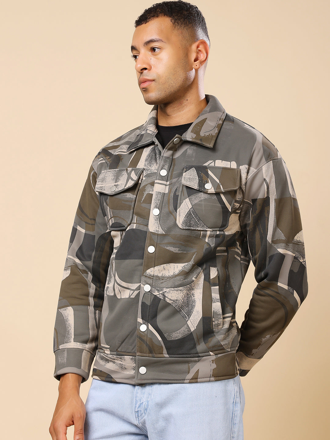 Stylox Men’s Printed Full Sleeve Jacket with Button Closure – Bold Style, Effortless Comfort