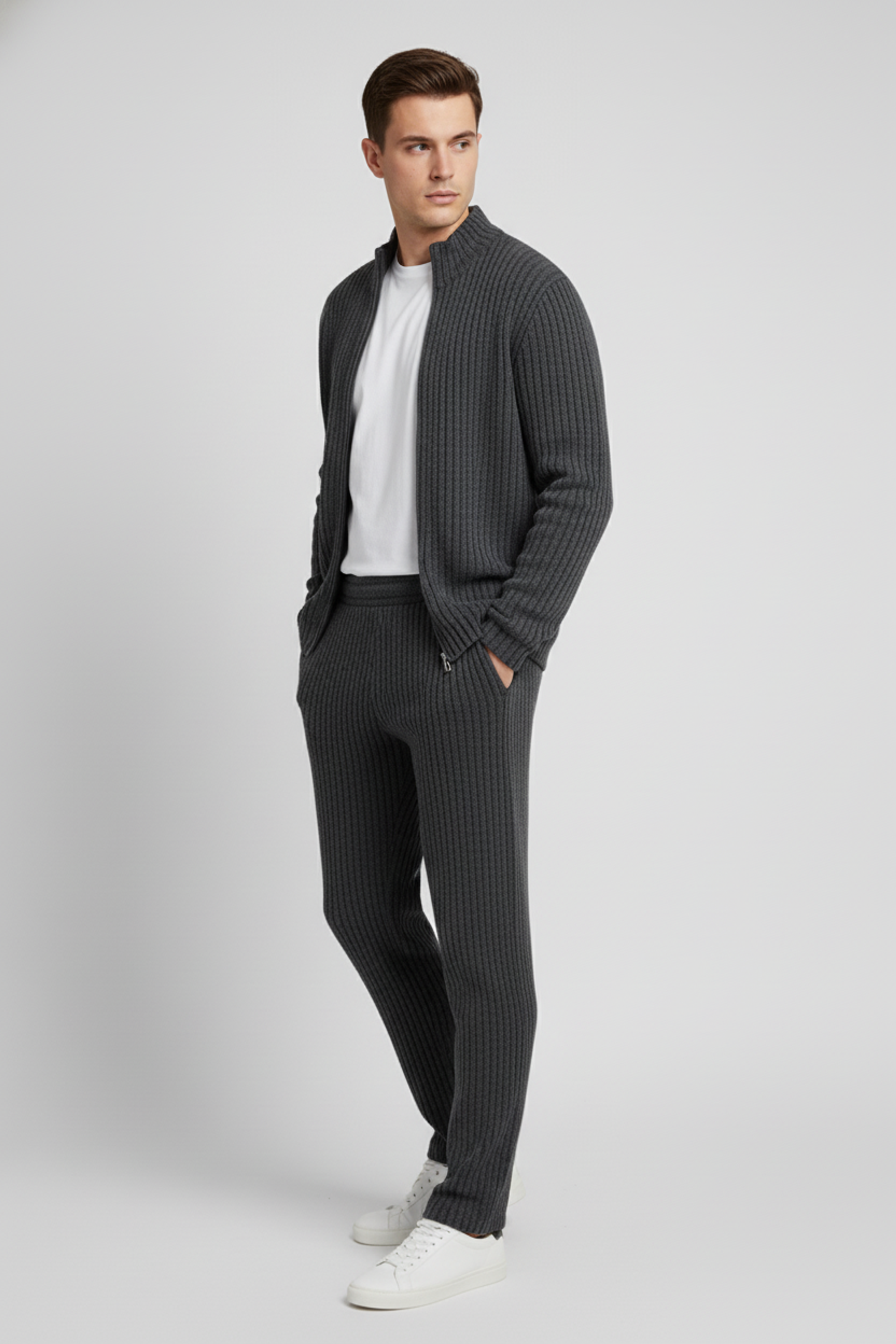 Stylox Men’s Premium Ribbed Co-Ord Set | Luxury Zip Jacket & Jogger Set