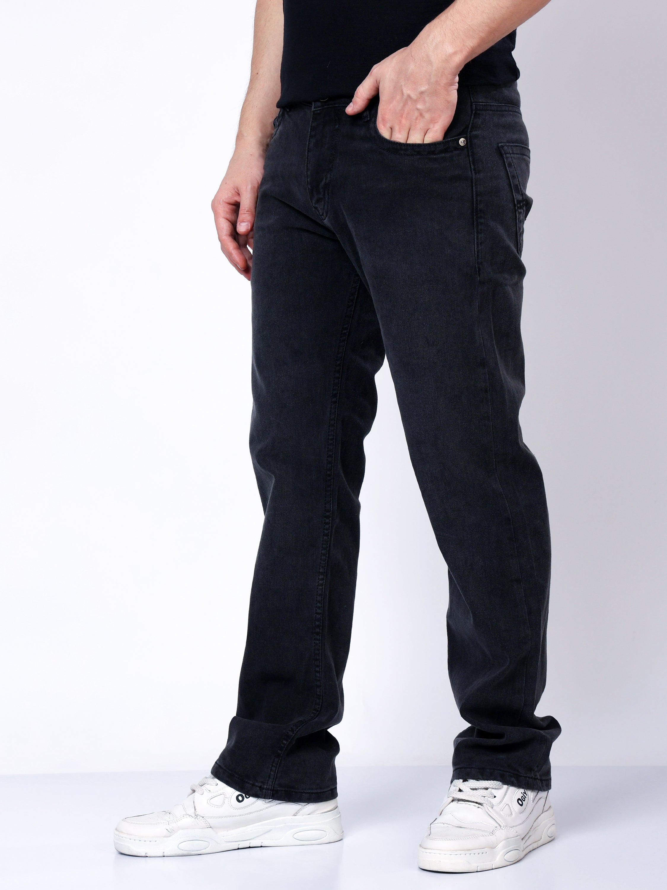 Stylox Men’s Mid-Rise Comfort Fit Stretchable Dark Grey Denim Jeans - Stylox