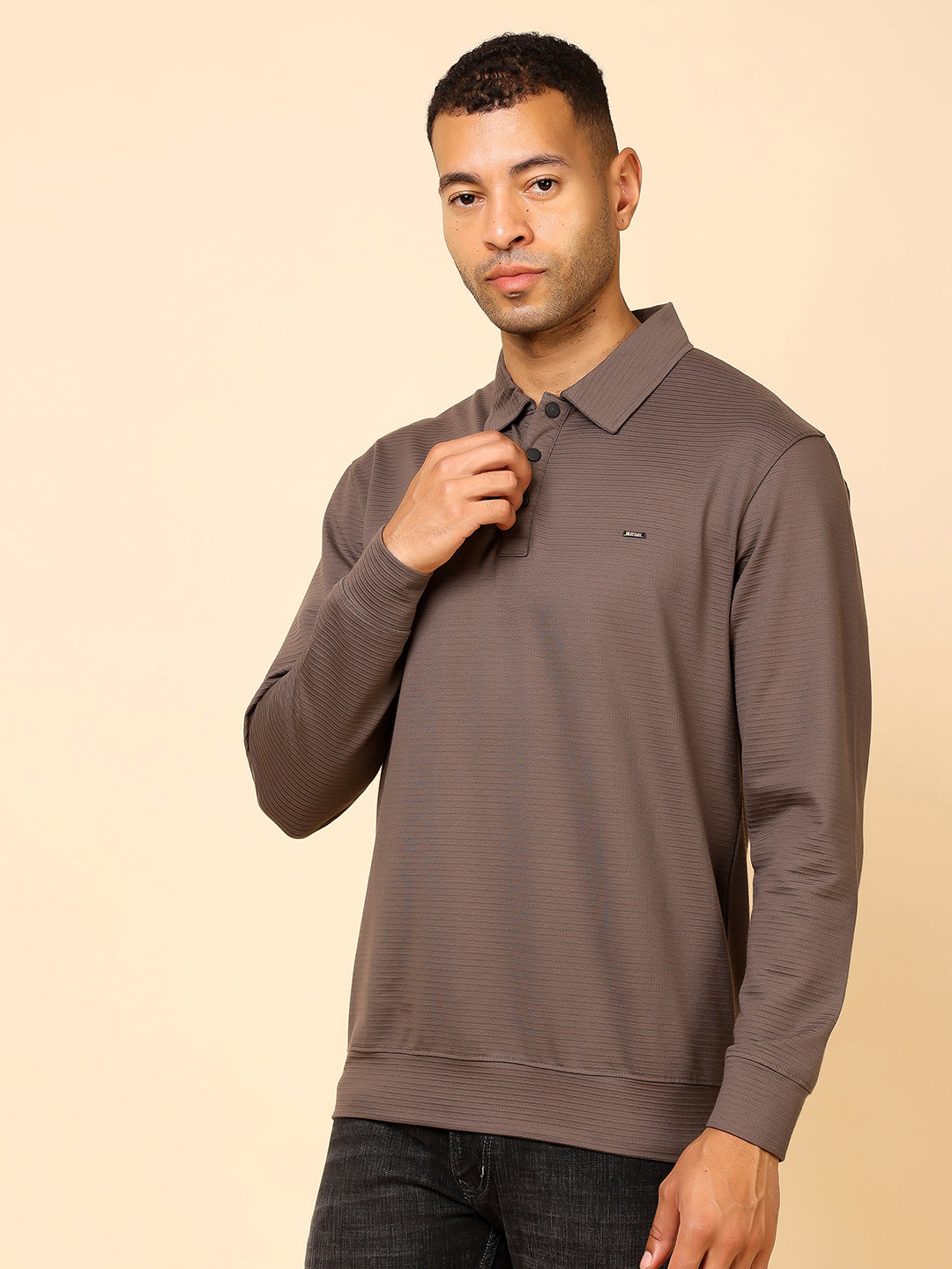Stylox Men’s Polo Neck Sweatshirt with Button Placket