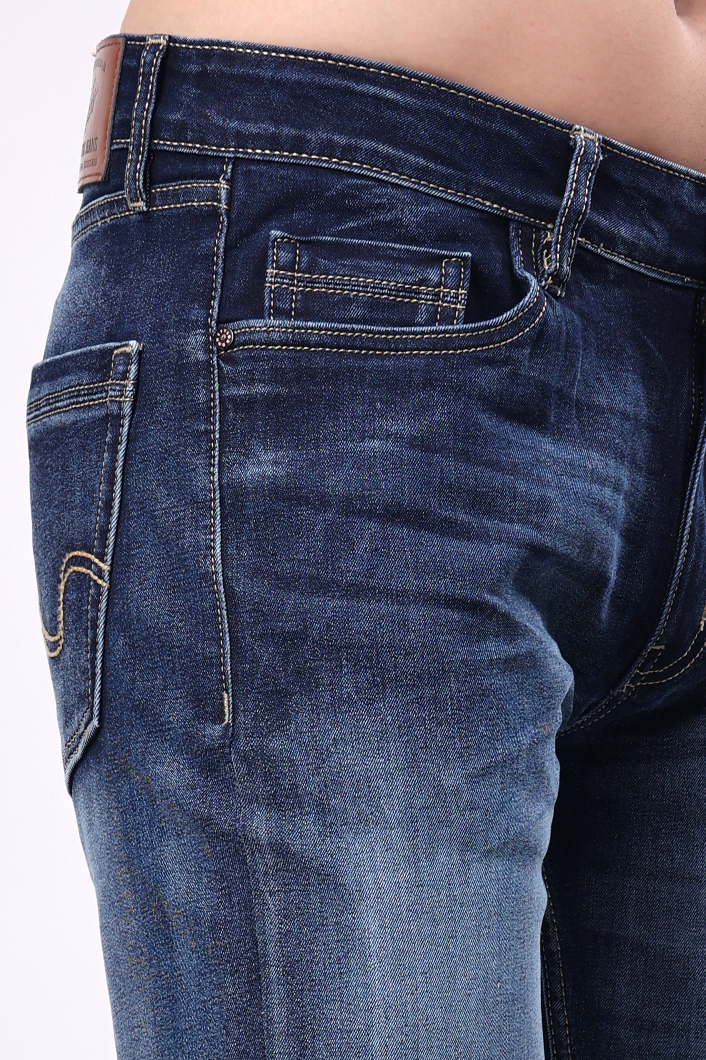 Stylox Men Slim Fit Denim Jeans - Mid Dark Blue,