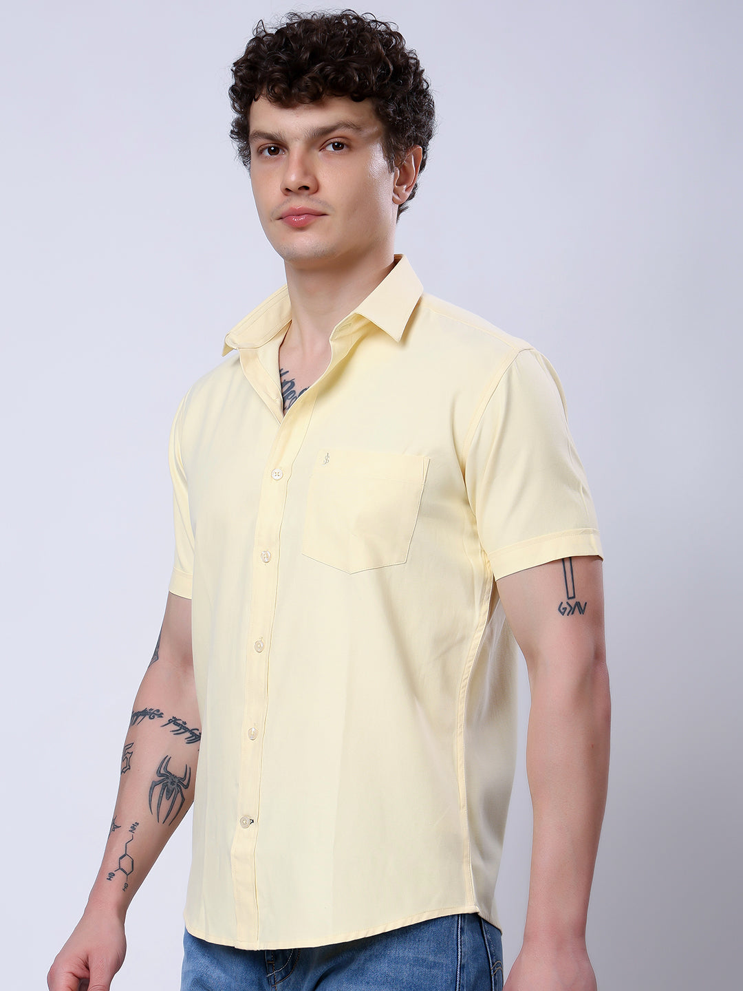 Stylox Men’s Regular Fit Half Sleeve Solid Casual Shirt-Yellow - Stylox