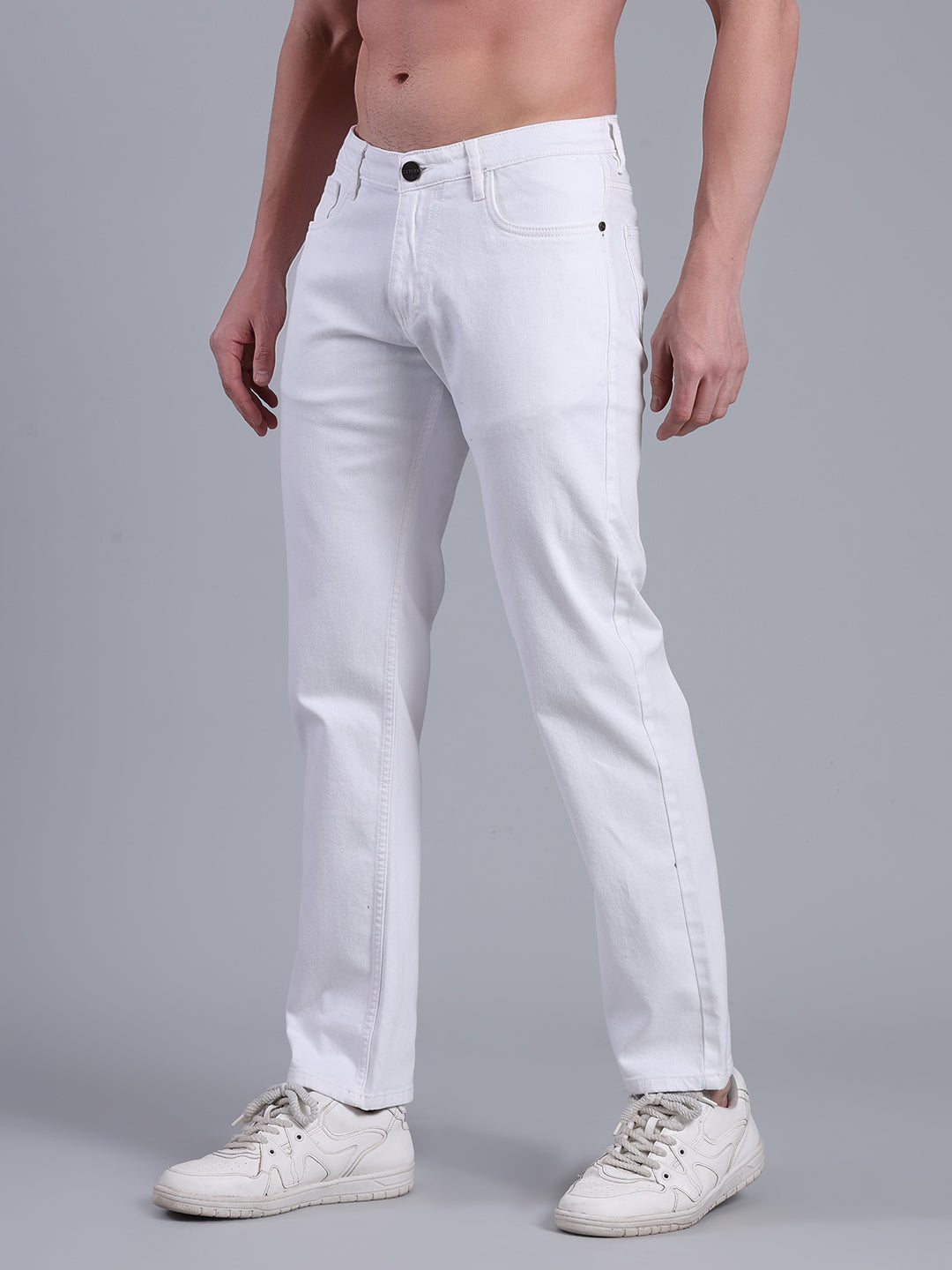 Stylox Men’s Comfort Fit White Jeans | Solid White Denim Jeans for Men | Mid-Rise Casual & Party Wear Jeans