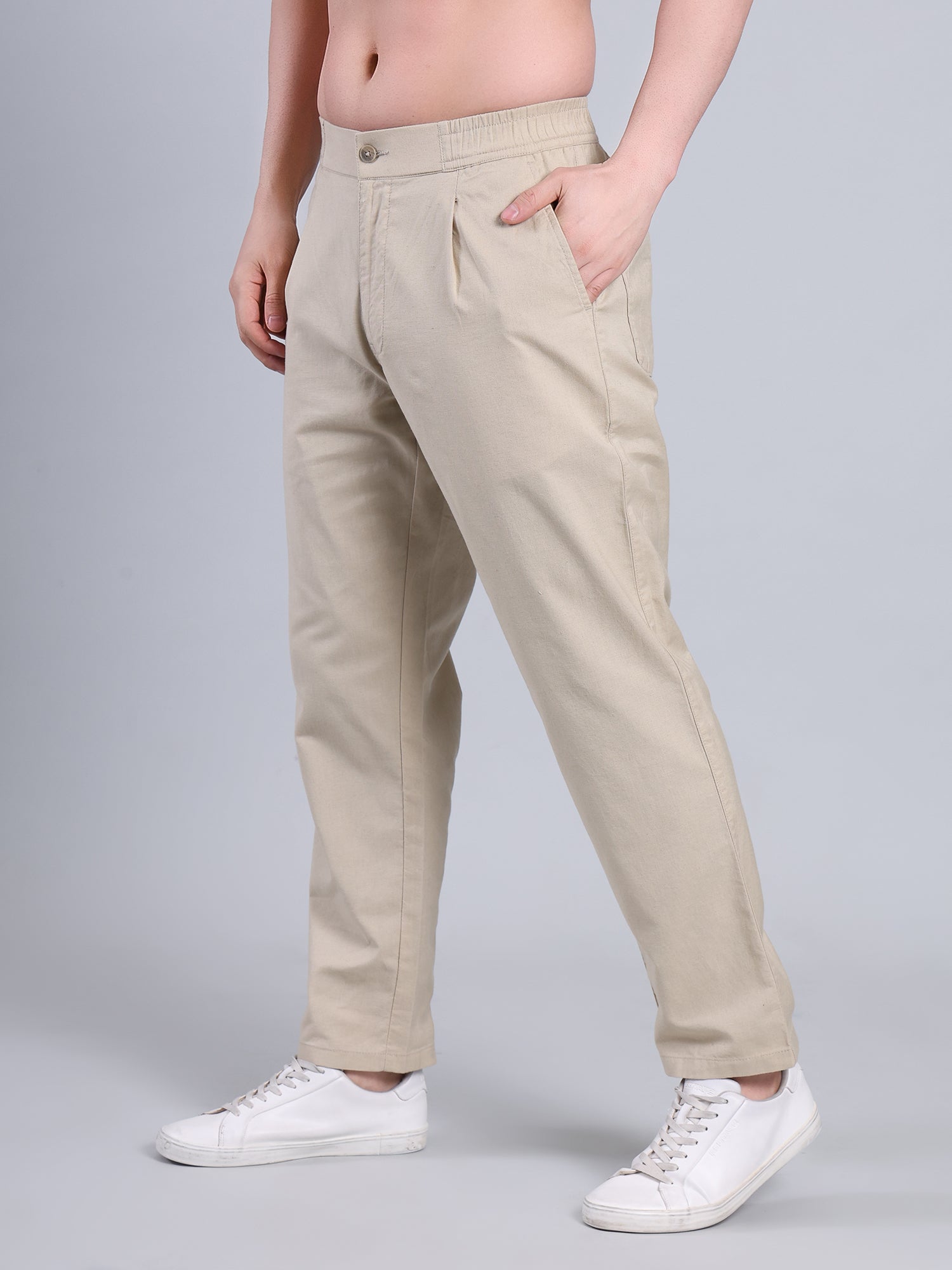 Stylox Men’s Cotton Linen Blend Trousers | Regular Fit Pleated Pants