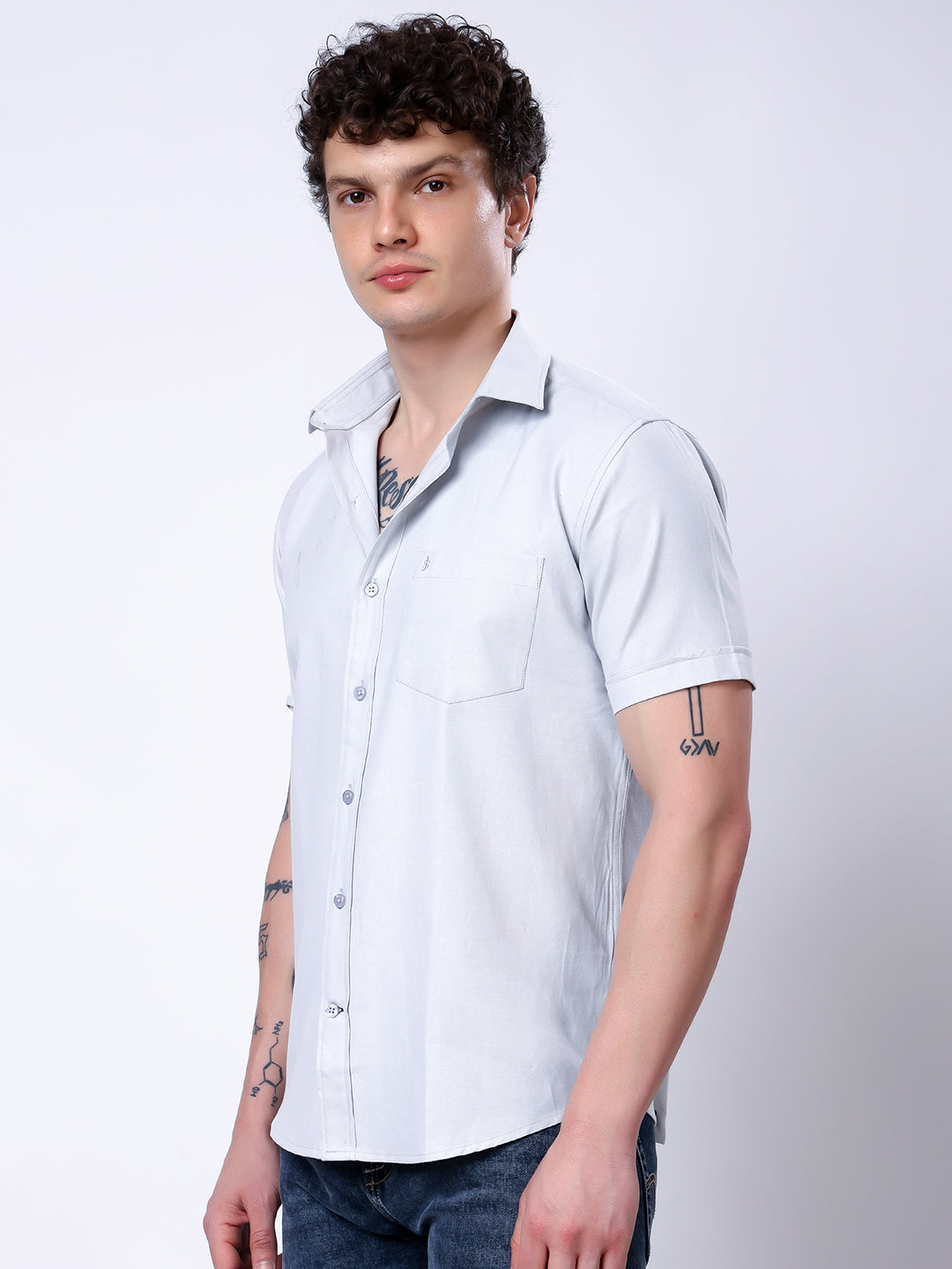 Stylox Men’s Regular Fit Half Sleeve Solid Casual Shirt-Light Grey - Stylox