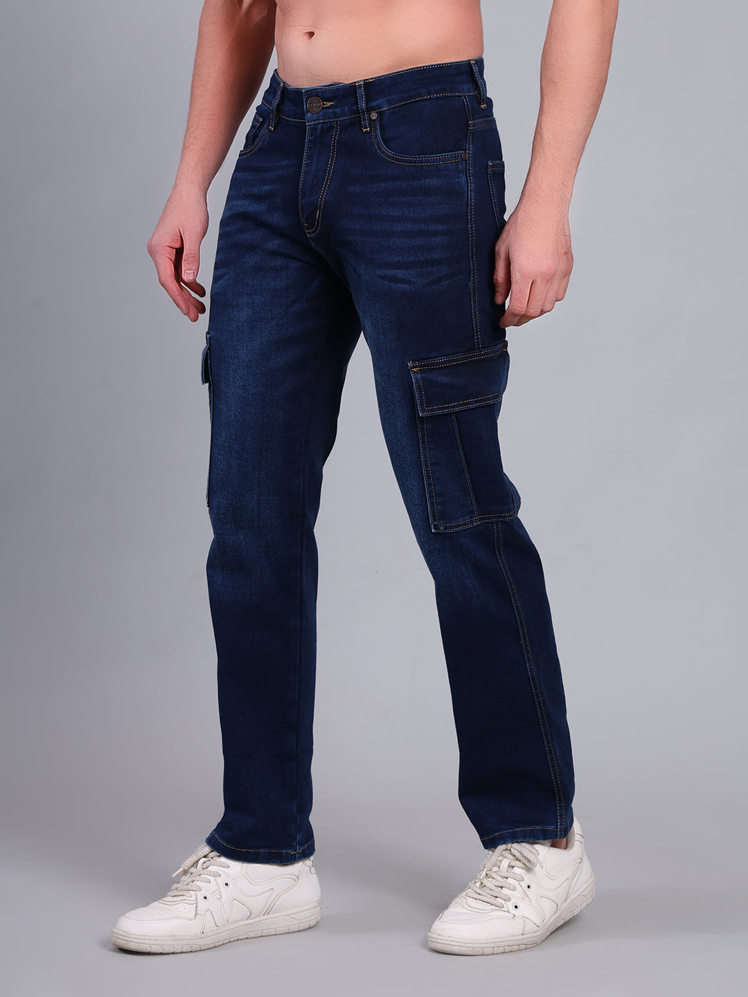 Stylox Men’s Cargo Jeans with Utility Pockets | Regular Fit Stretch Denim