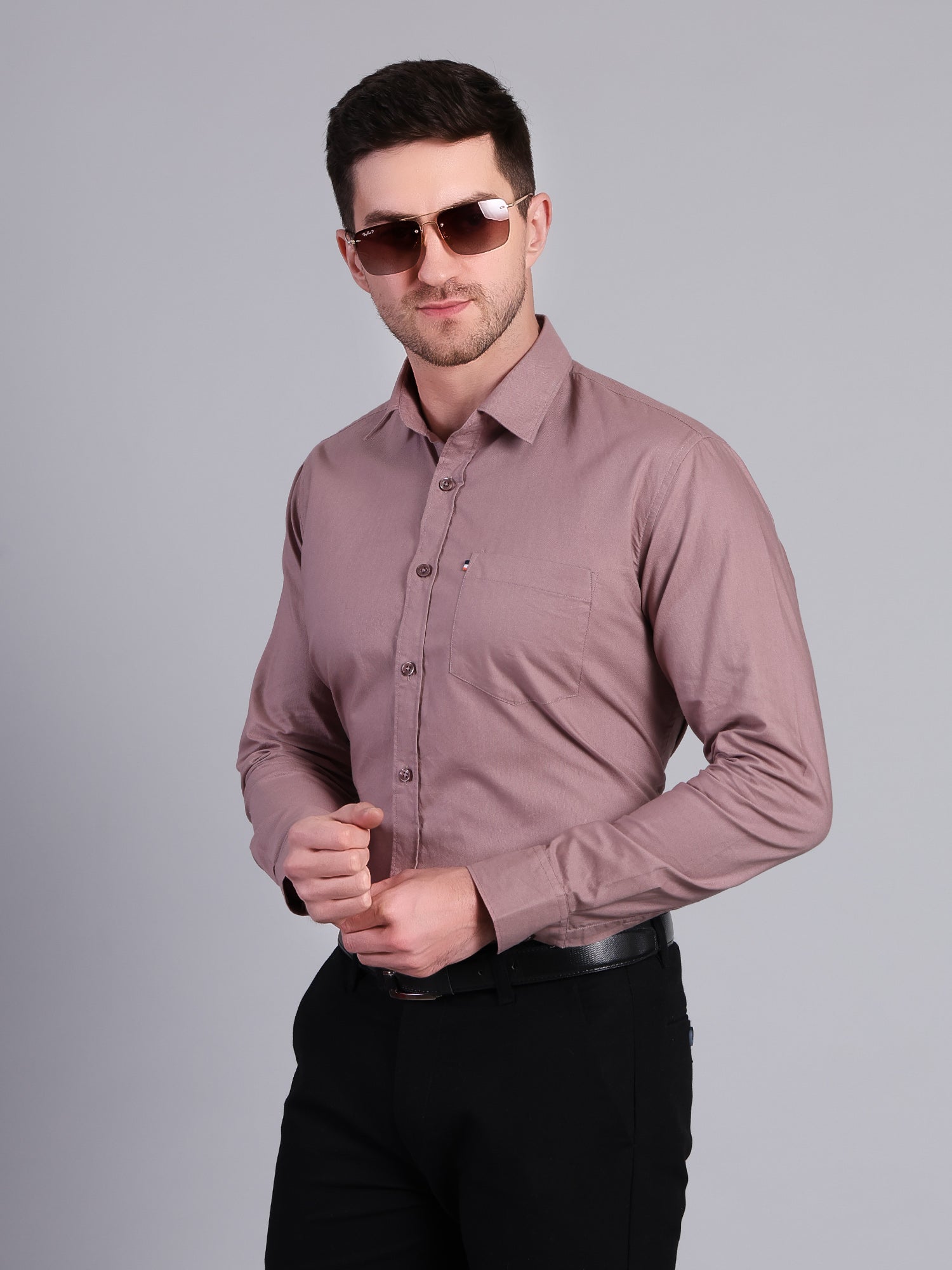 Stylox Men’s Regular Fit Solid Oxford Casual Shirt-Mauve - Stylox